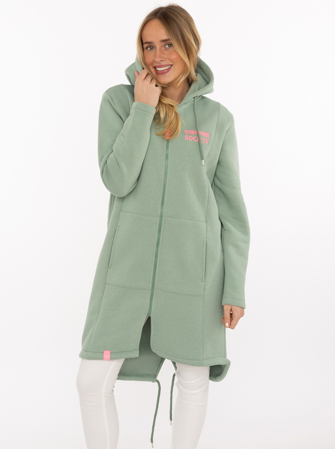 Zwillingsherz Kurzmantel "Morning Coffee" große Stickerei hinten, Taschen, Reißverschluß