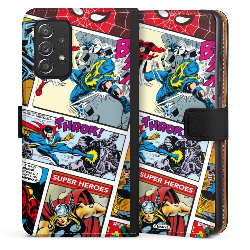 DeinDesign Handyhülle Marvel Retro Comic Blue, Samsung Galaxy A52 Hülle Handy Flip Case Wallet Cover