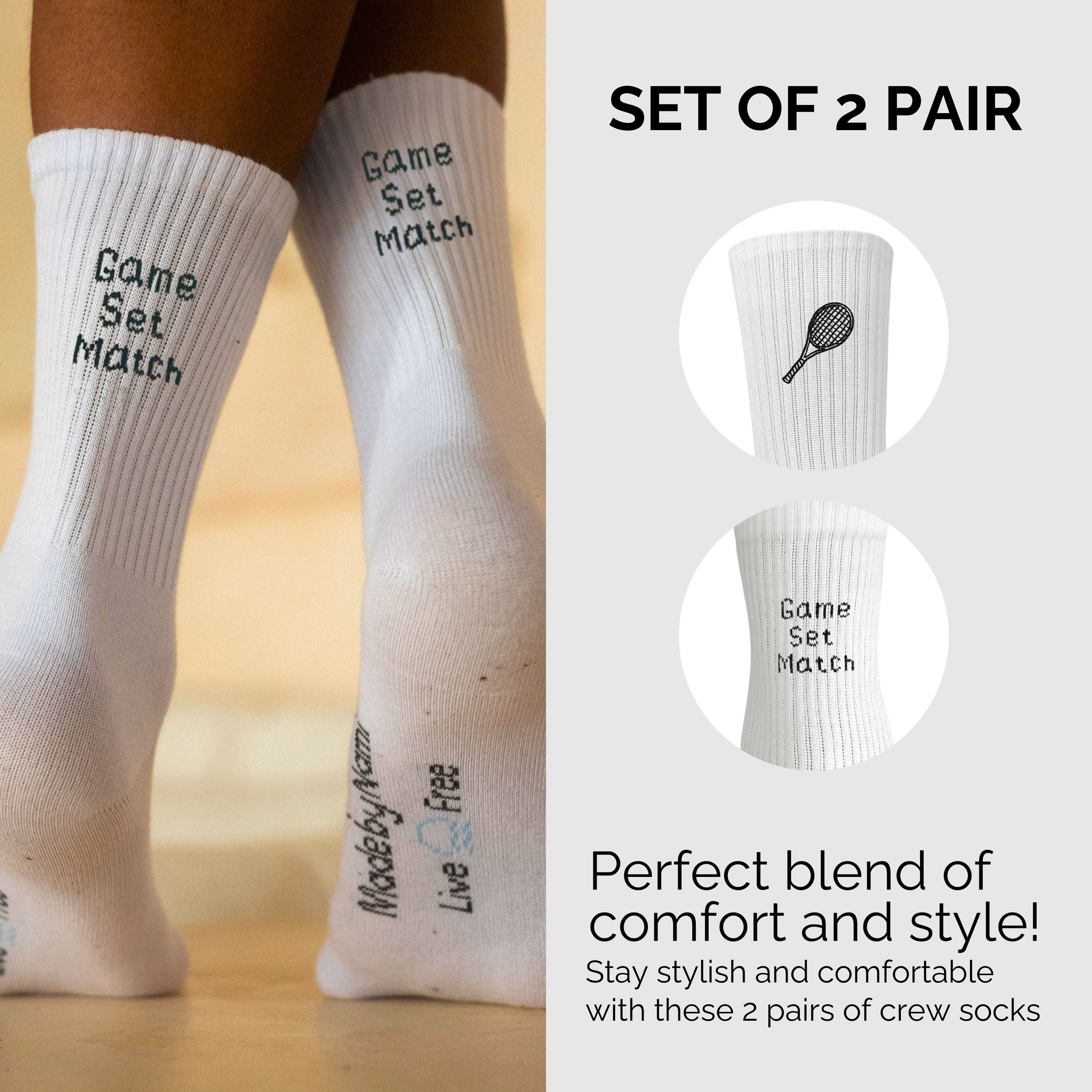 Made by Nami Socken Tennissocken weiß 2er Set mit Stickerei Game Set Match Größe 38–44