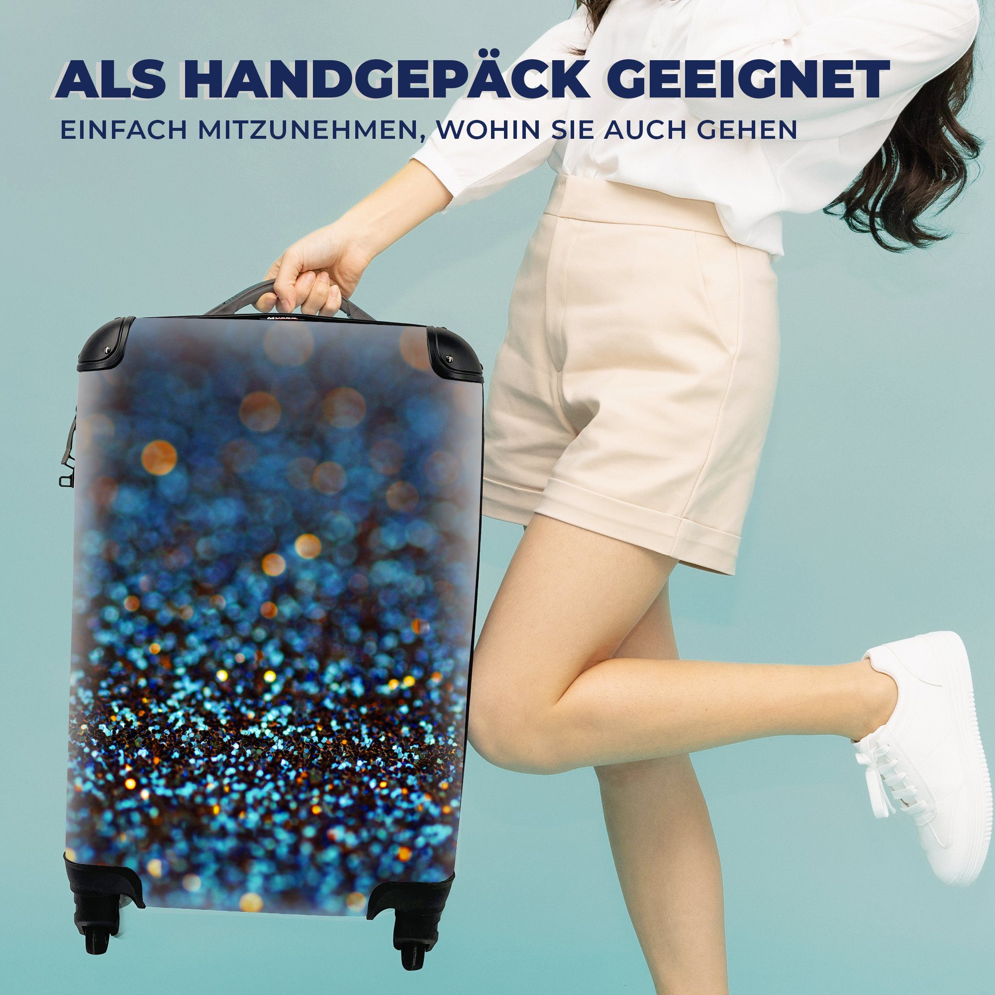 MuchoWow Handgepäckkoffer 4 Abstrakt Ferien, - Rollen, mit Blau für Reisetasche Glitter - rollen, Design, Handgepäck Reisekoffer Trolley, 