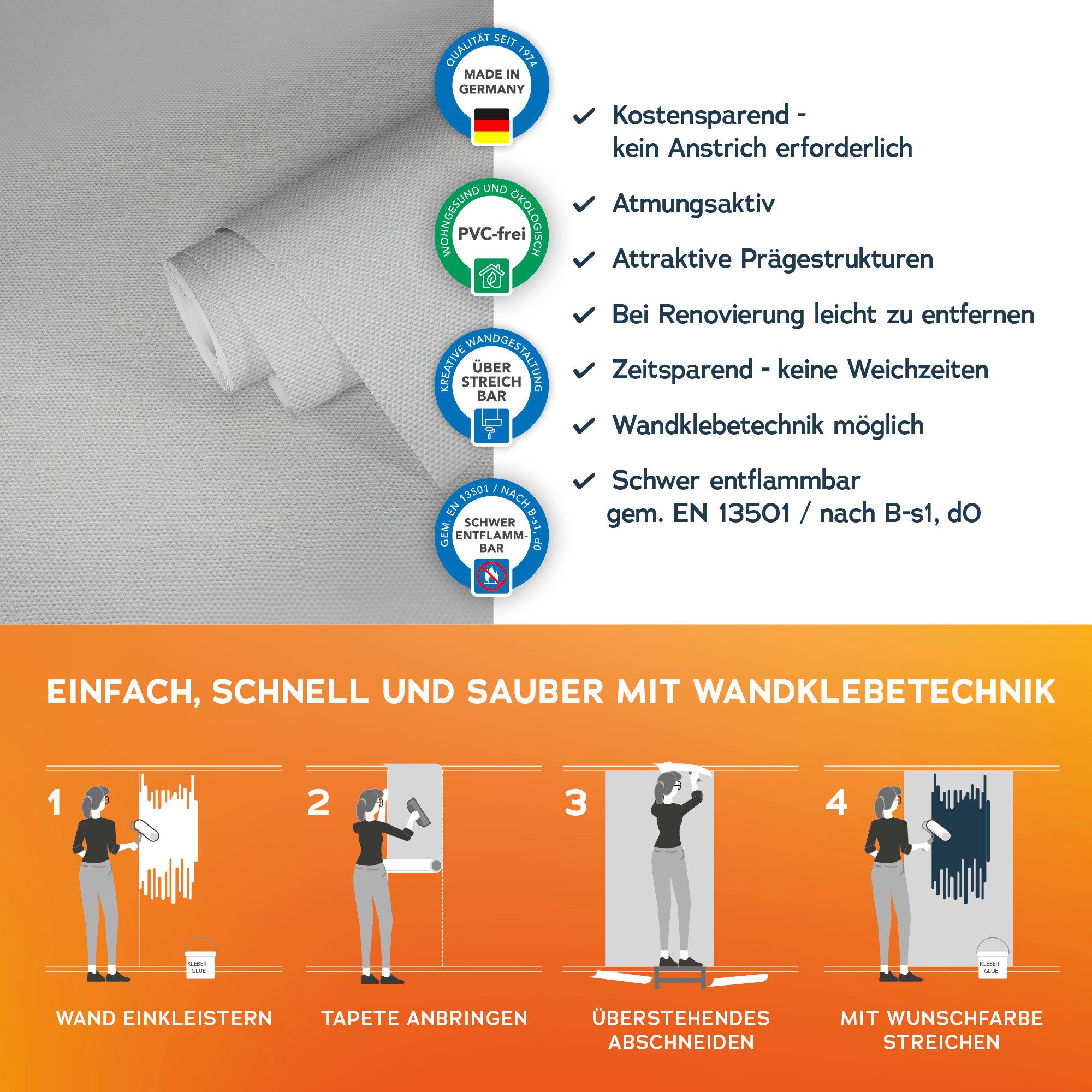 A.S. Création Vliestapete Meistervlies, leicht strukturiert, einfarbig, uni, unifarben, Tapete einfarbig Überstreichbar Tapeten Wohnzimmer Schlafzimmer Design
