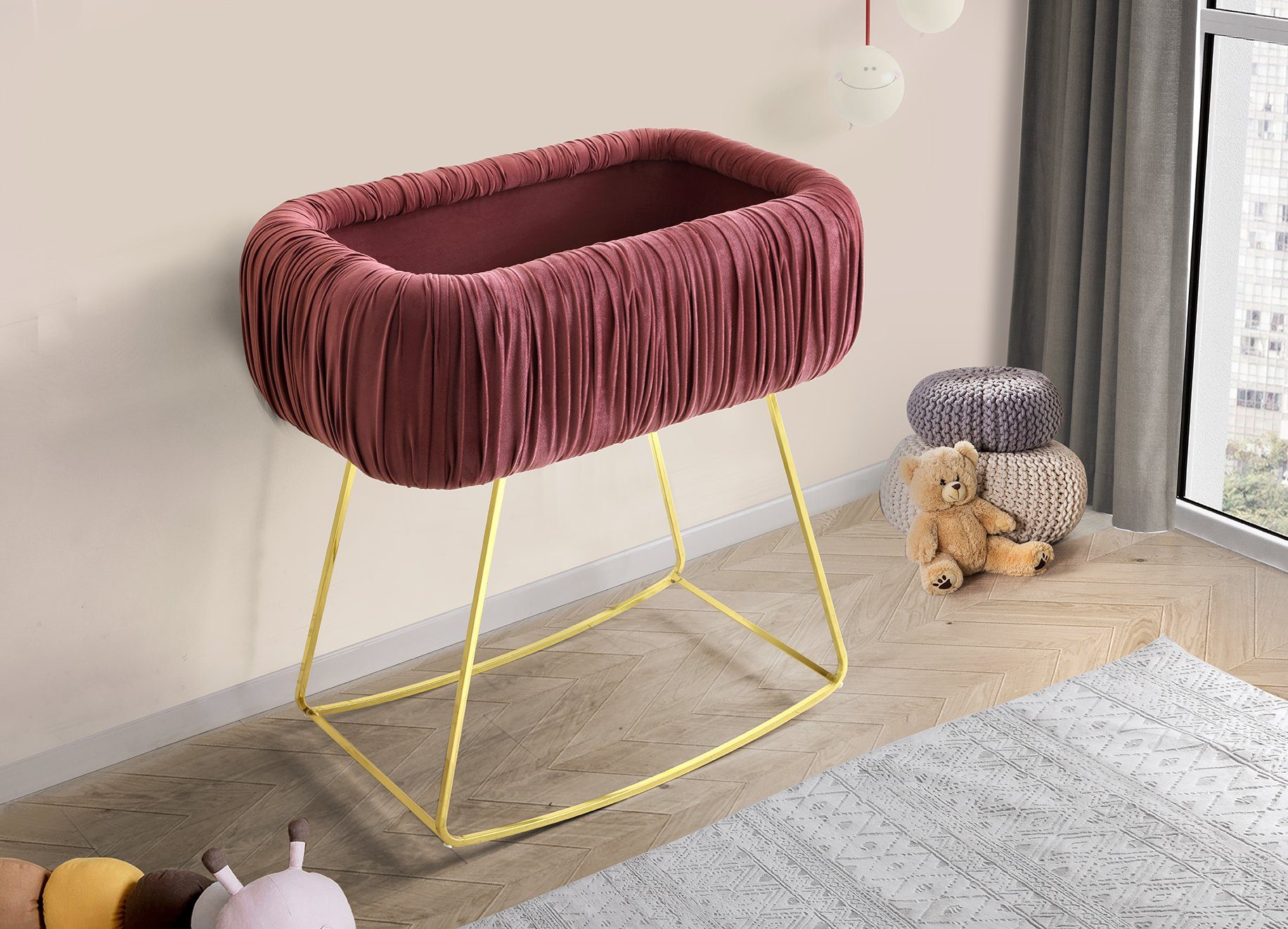 Jabari Babybett Sternenstaub, Kinderbett 60x100 cm Optional mit Matratze I Handmade Herstellung in Berlin, Germany I Designer Chesterfield Samt Gold Babywiege Stubenwagen