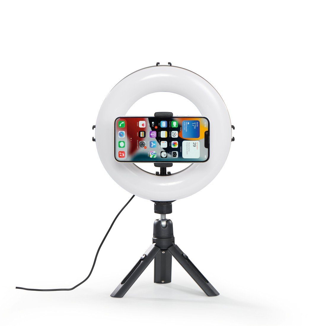 Hama Ringlicht LED Ringleuchte mit Stativ für Handy, Webcam, Mikrofon, Videokonferenz – Bild 4 von 5