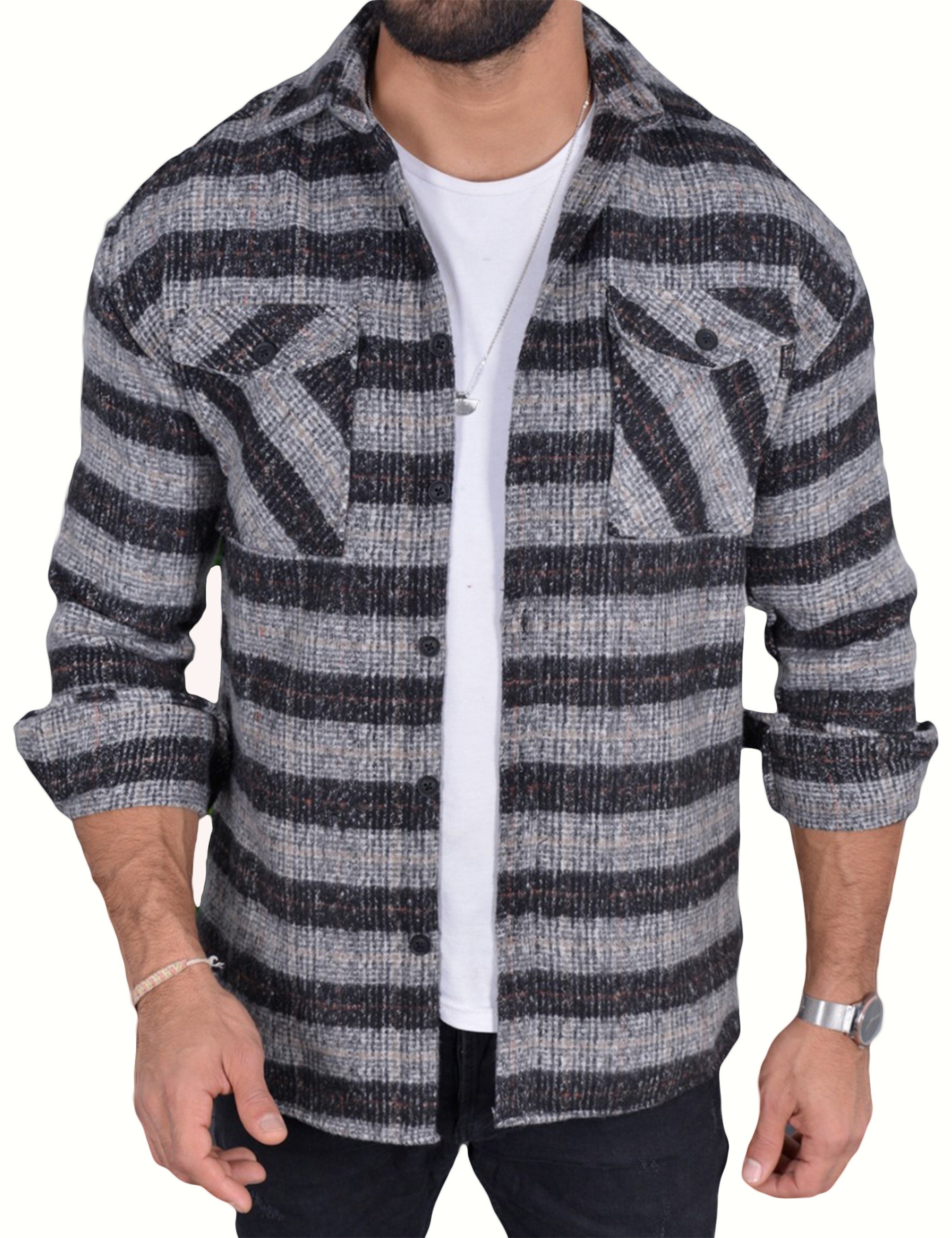 Megaman Jeans Flanellhemd Herren Holzfällerhemd Flanellhemd Kariert Freizeithemd Jacke Regular Langarm Kentkragen Holzfäller