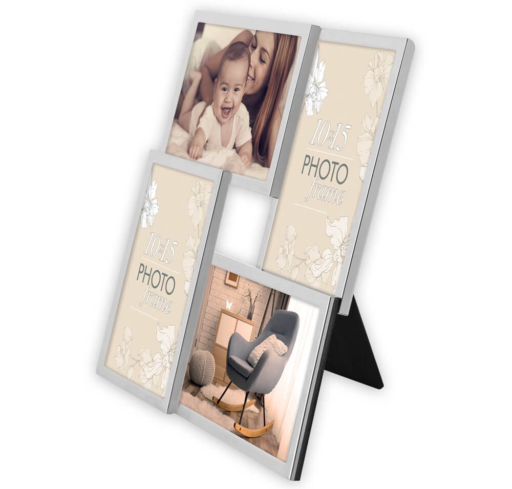 matches21 HOME & HOBBY Bilderrahmen Metall Bilderrahmen Collage rechteckig silber 10x15 cm Samt Rückwand, Wand-Deko Fotorahmen für mehrere Fotos zum Stellen, Hängen