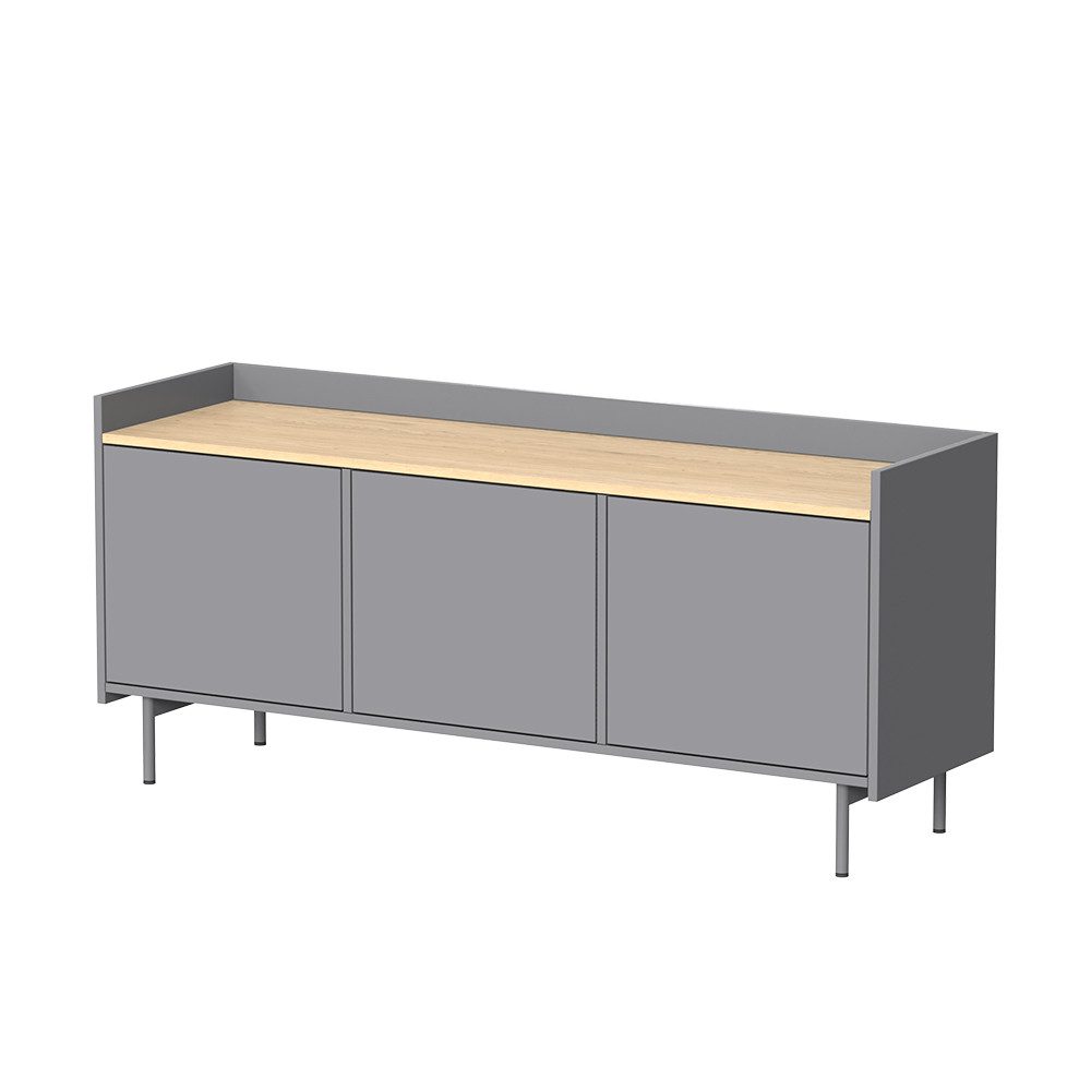 Vicco Lowboard Velina, Grau/Eiche, 140 x 63 cm mit 3 Türen (1 St)