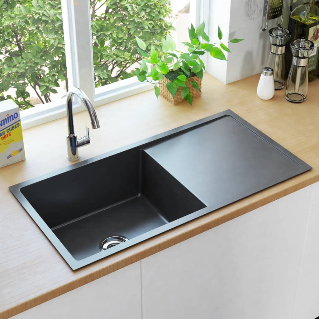 vidaXL Küchenspüle 87 x 44 x 20 cm ein Becken Abtropfflche Küche Spülbecken Massive Ein, 87/44 cm