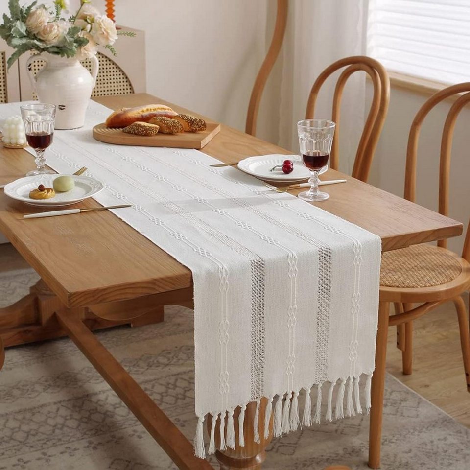 Coonoor Tischläufer Boho Tisch Läufer mit Quasten rustikal Table  Runner,32x275 cm