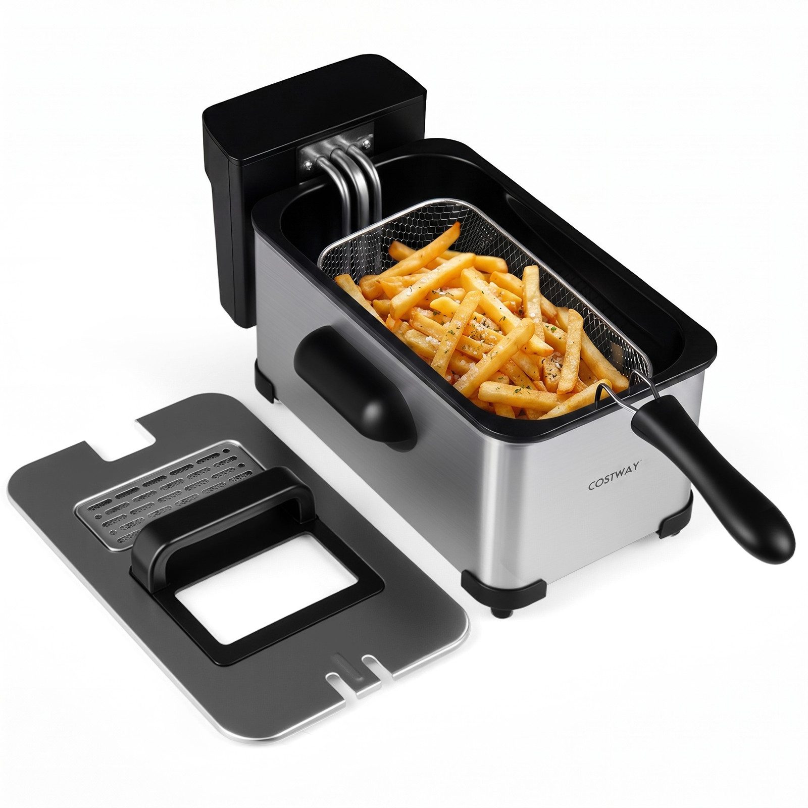 COSTWAY Fritteuse, 2000 W, Ölfritteuse mit Timer & verstellbarem Thermostat