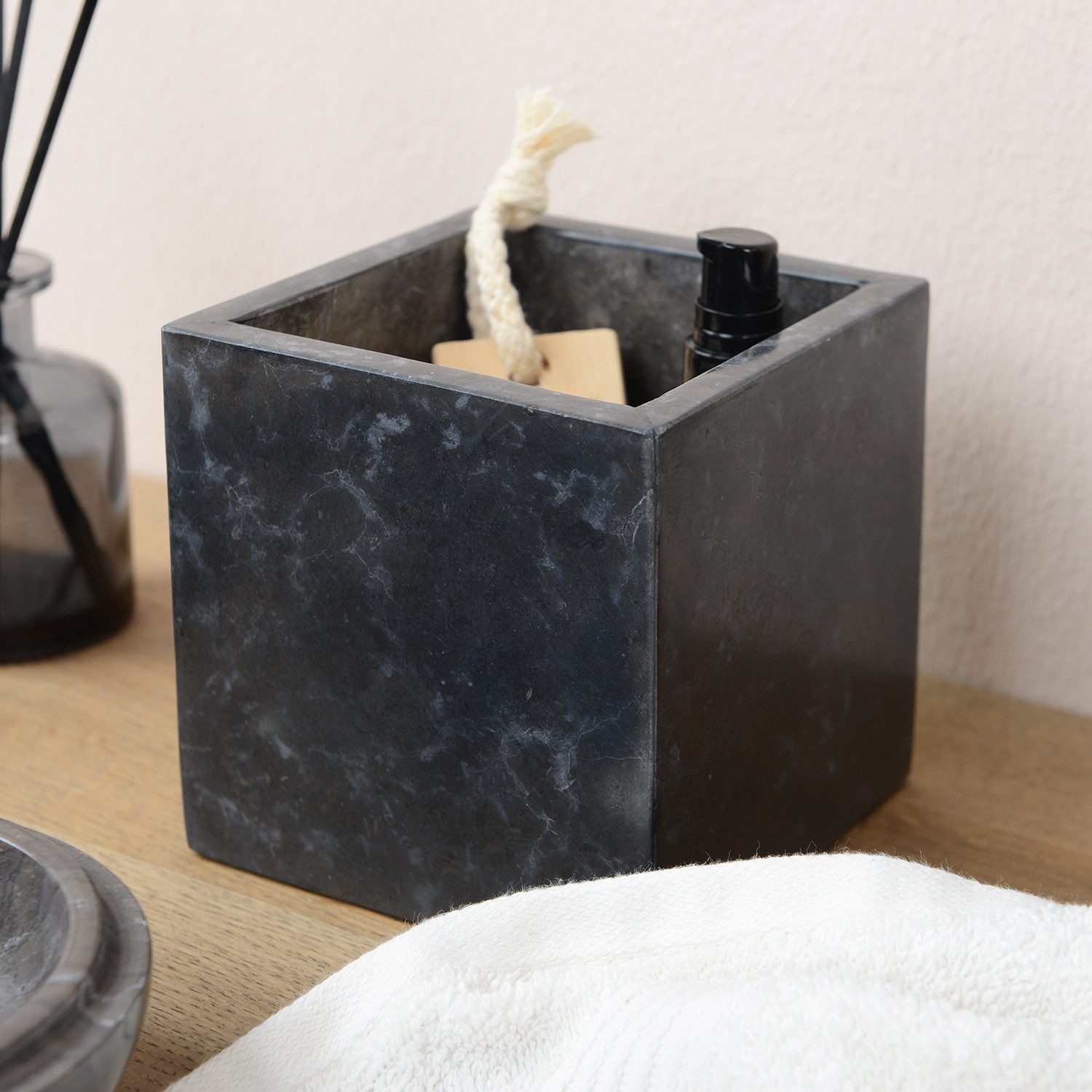 wohnfreuden Aufbewahrungsdose Marmor Box für Kosmetik anthrazit