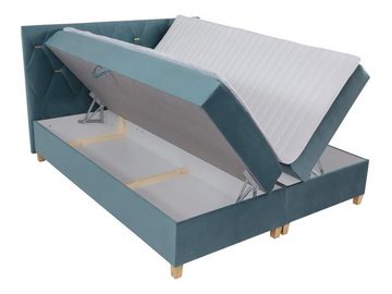 MIRJAN24 Boxspringbett Inez (Komplett-Set, mit Hauptmatratze, Topper), Holzfüße, Doppelbett mit zwei Bettkästen für die Bettwäsche, Kopfteil