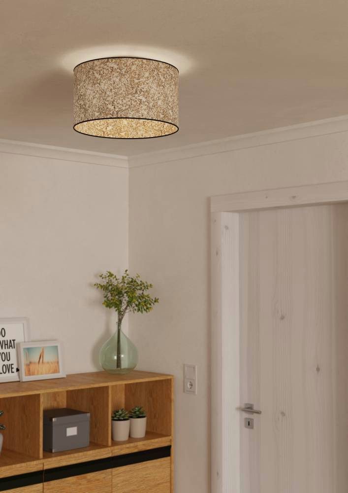 EGLO Deckenleuchte BUTTERBURN, ohne Leuchtmittel, Deckenleuchte, Wohnzimmerlampe mit getrockneten Birkenblättern, Ø 38cm