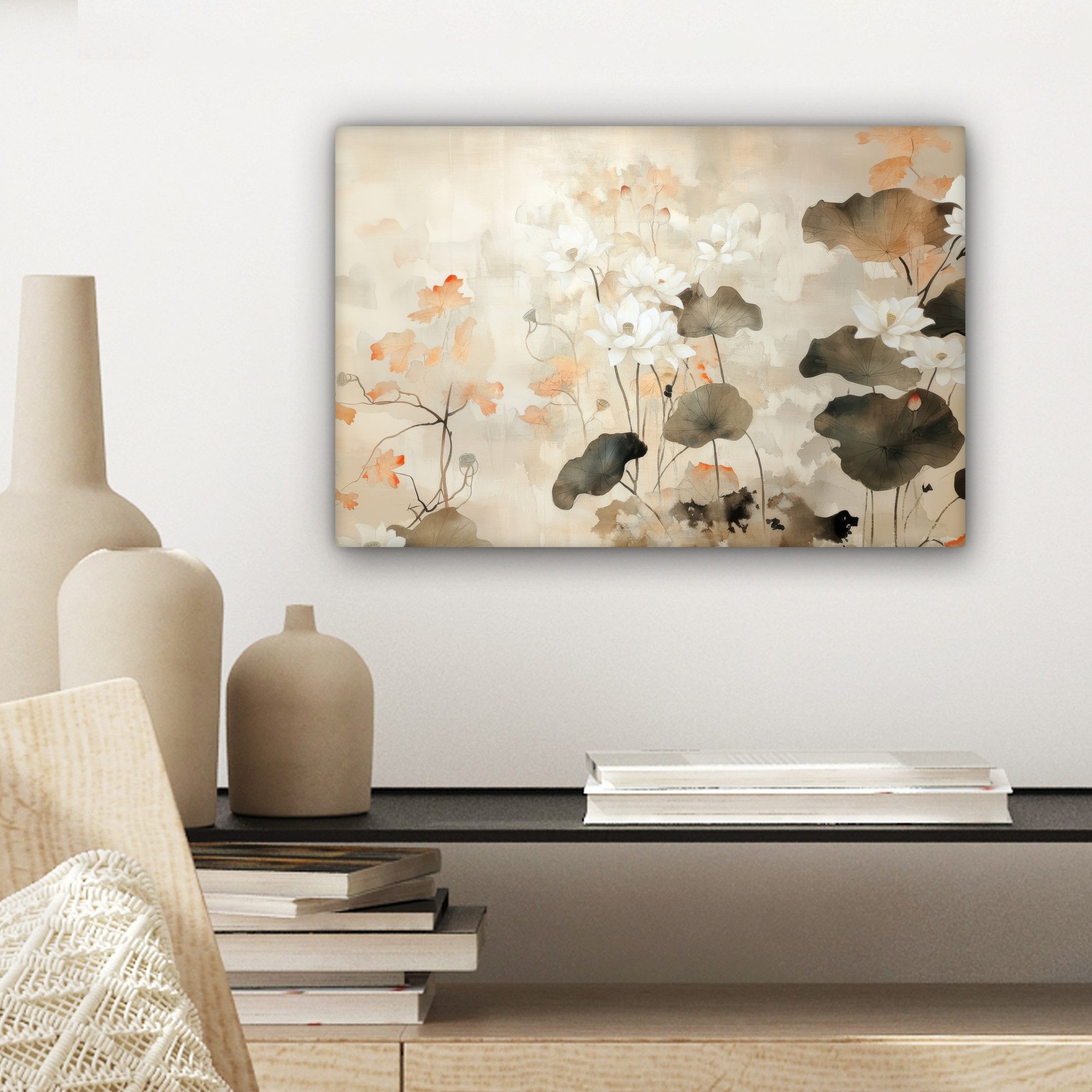 OneMillionCanvasses® Leinwandbild Blumen - Japandi - Wabi sabi, Fotodruck (1 St), Leinwand Bilder Klein, Wand Dekoration Aesthetic 30x20 cm