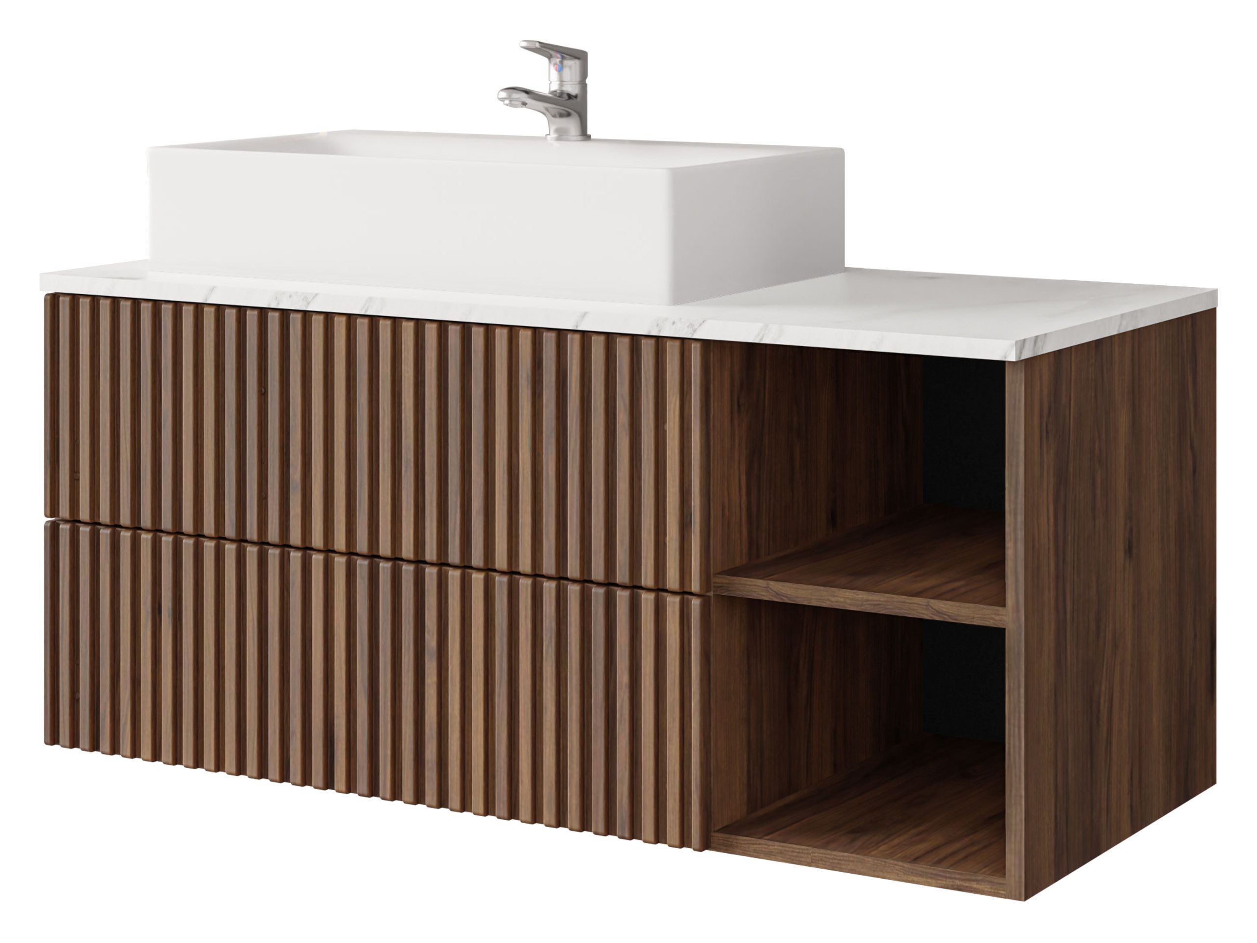 MIRJAN24 Waschbeckenschrank Kertos Rillen (mit zwei Schubladen) Push to open, Waschbecken und Siphon