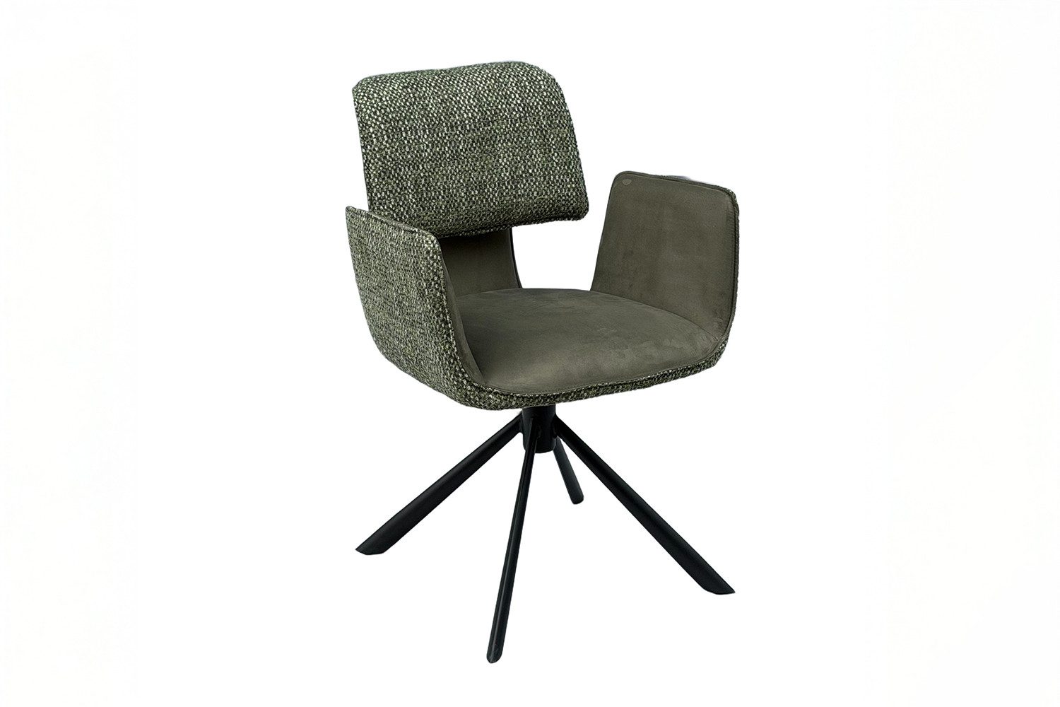 KAWOLA Esszimmerstuhl EDENIA 360° drehbar, mit Armlehnen (1 St), Bouclé-Optik, Auto-Return-Funktion, Stahlgestell
