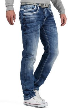 Cipo & Baxx 5-Pocket-Jeans Hose BA-C1127 W28/L32 (1-tlg) mit Destroyed Effekt und weißer Ziernaht