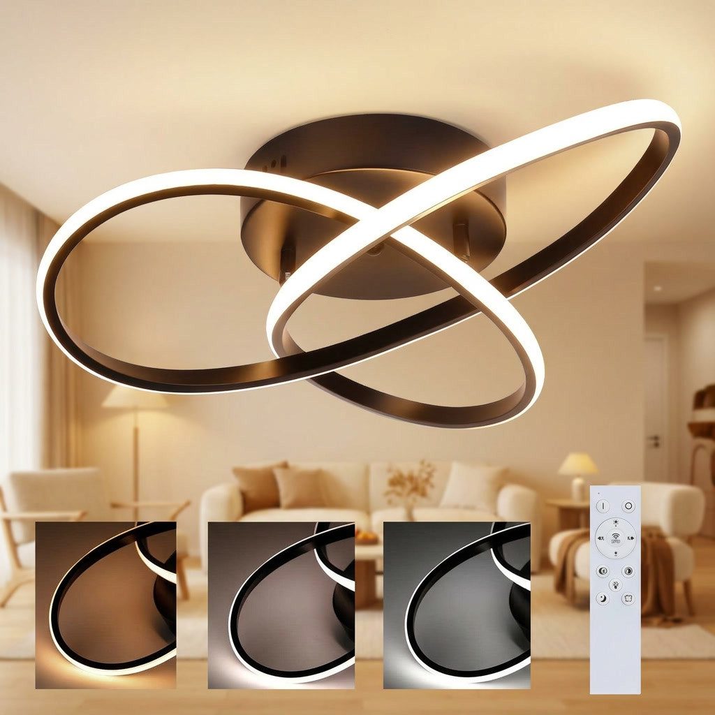 ZMH LED Deckenleuchte 3 Blatten Geometrie Design Flur, dimmbar, LED fest integriert, Tageslichtweiß, 33W 40CM weiß/Schwarz