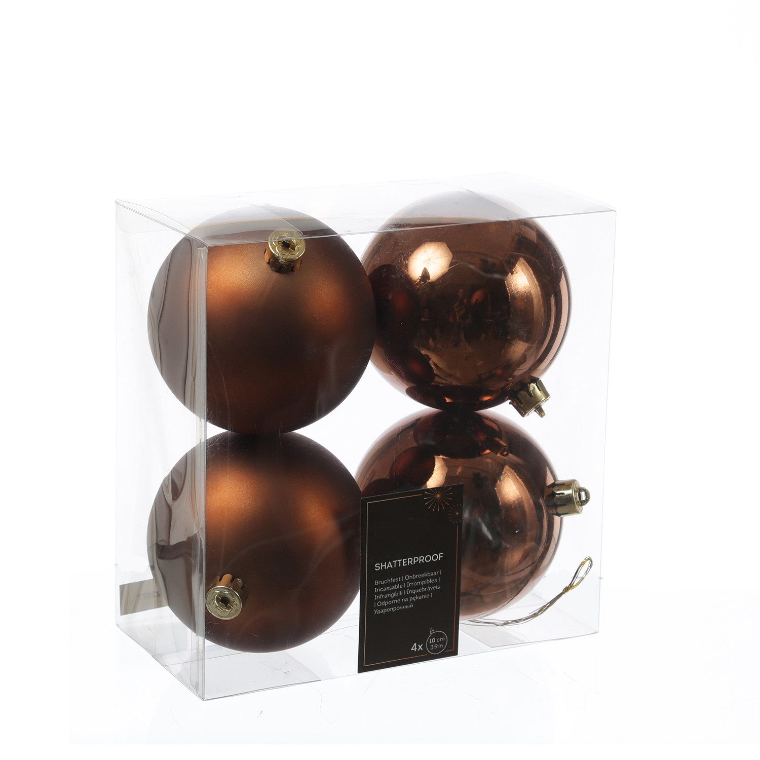 MARELIDA Weihnachtsbaumkugel Christbaumkugeln Weihnachtskugeln bruchfest 10cm braun 4er Set (4 St)