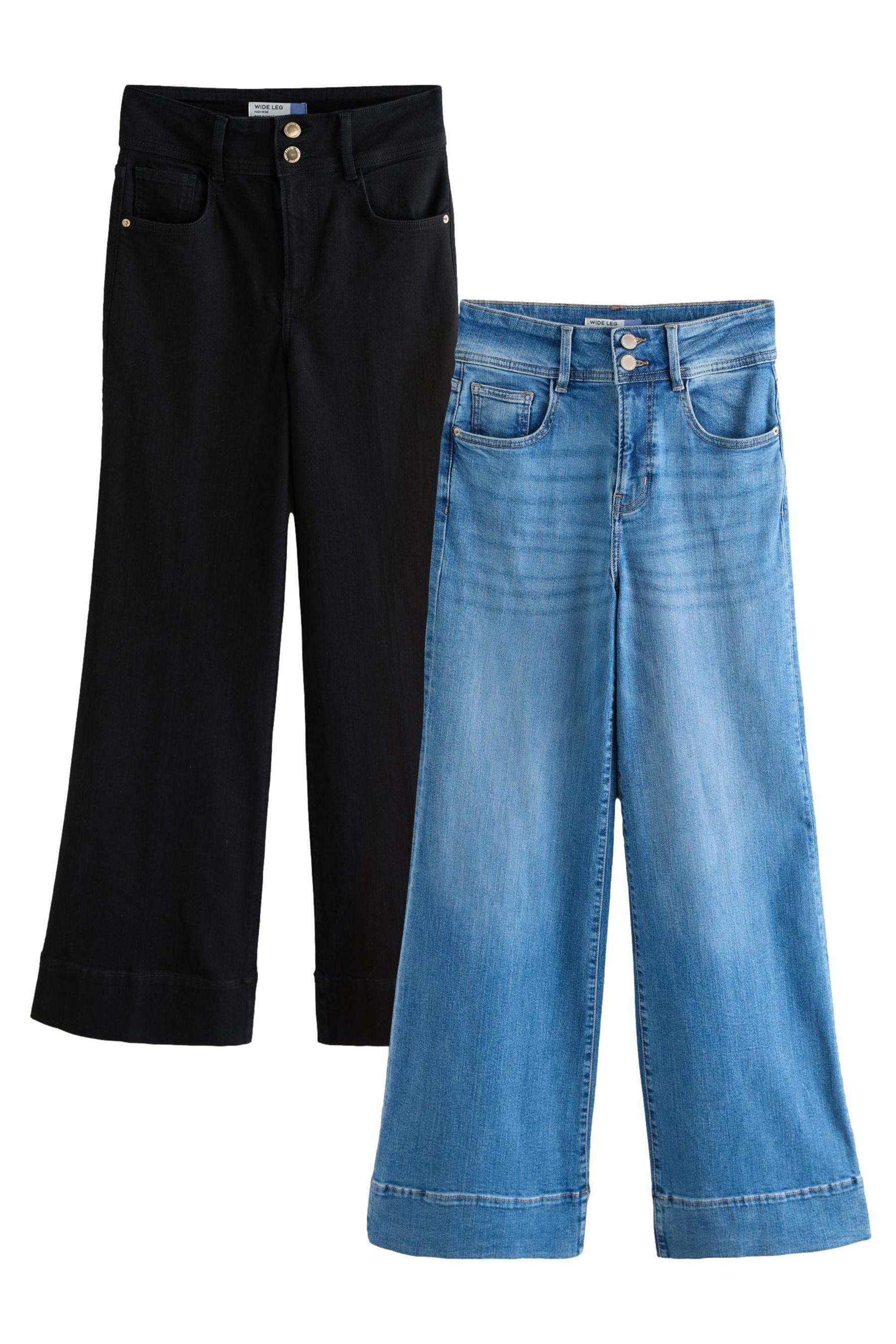 Weite Jeans Hochbund-Jeans mit weitem Bein + Stretch, 2er-Pack