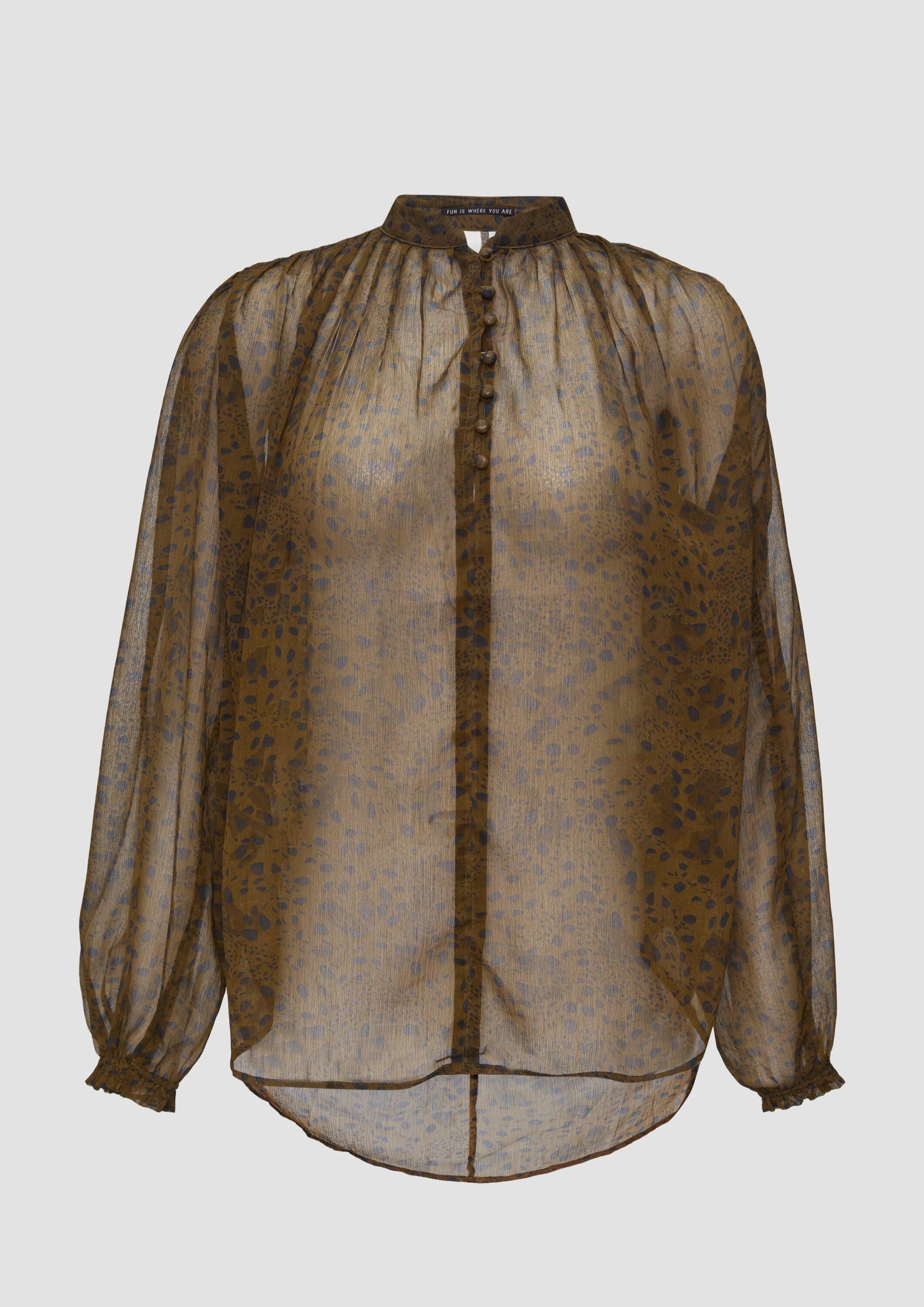 QS Langarmbluse Bluse Leicht transparente Chiffonbluse mit Puffärmeln