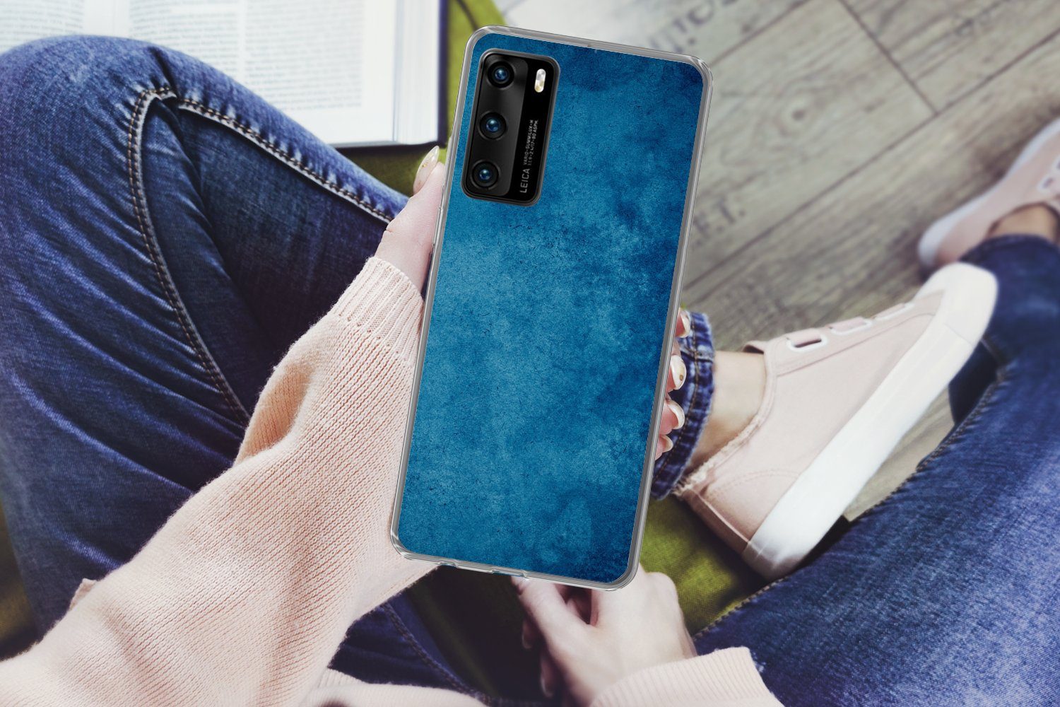 MuchoWow Handyhülle für Huawei P40 Beton - Blau - Vintage - Strukturiert - Industriell, Handy Case, Silikon, Bumper Case Dünn