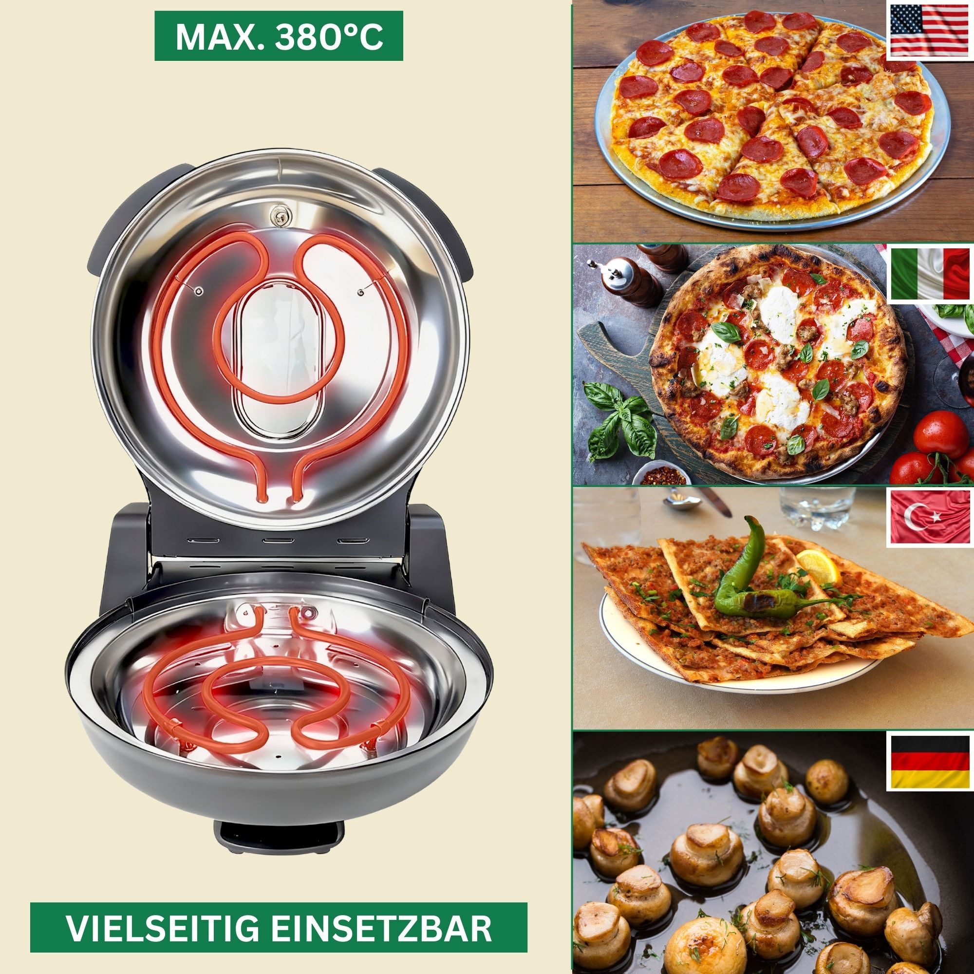 Sommertal Pizzaofen Sommertal PizzaProfi Pizzaofen, 32cm Pizzastein, 2x Pizzaschieber, Pizzaschneider, Steinplatte