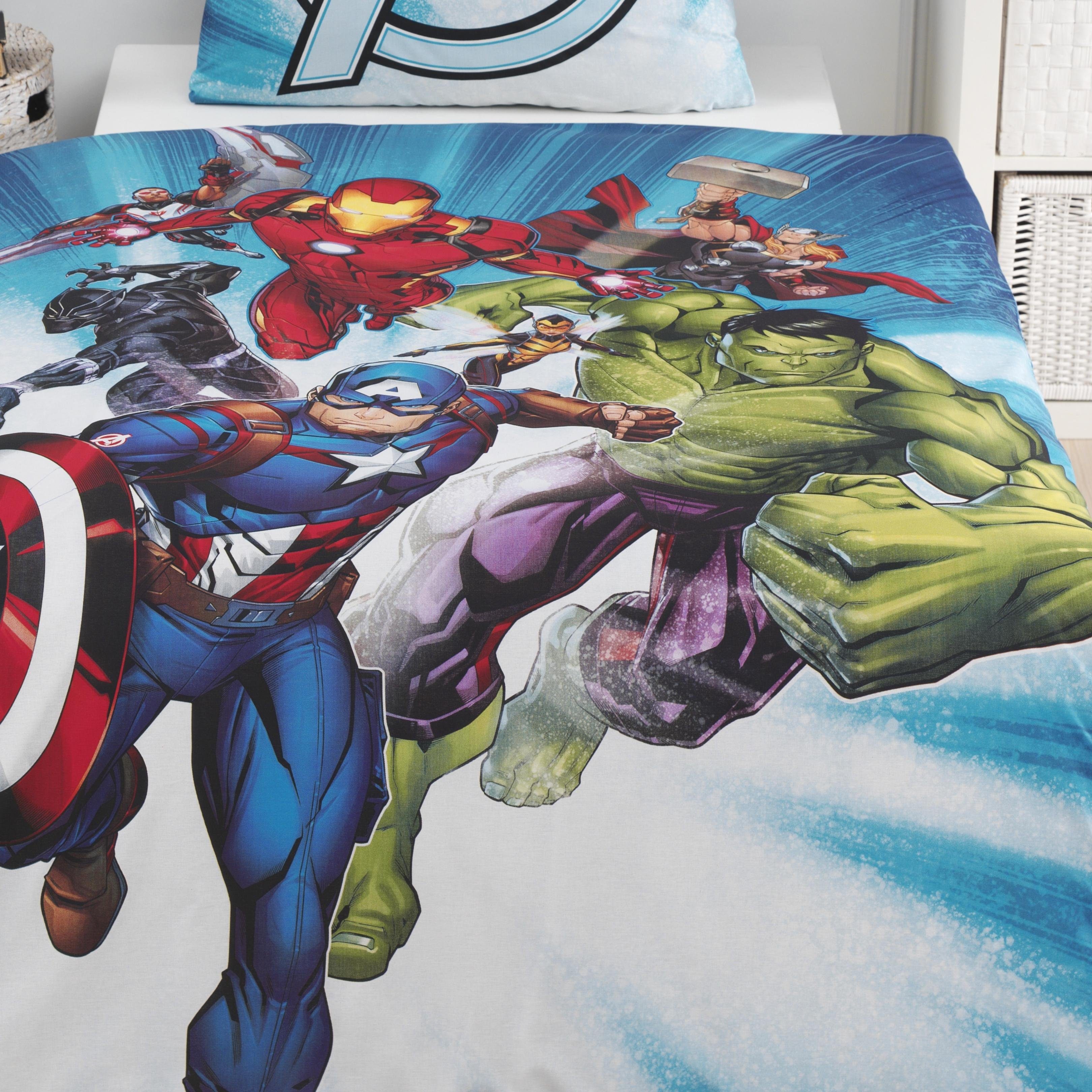 MTOnlinehandel Bettwäsche Avengers Marvel 135x200 + 80x80 cm, 100 % Baumwolle, Flanell/Biber, 2 teilig, Jungen Kinderbettwäsche mit Captain America, Iron Man, H – Bild 4 von 4