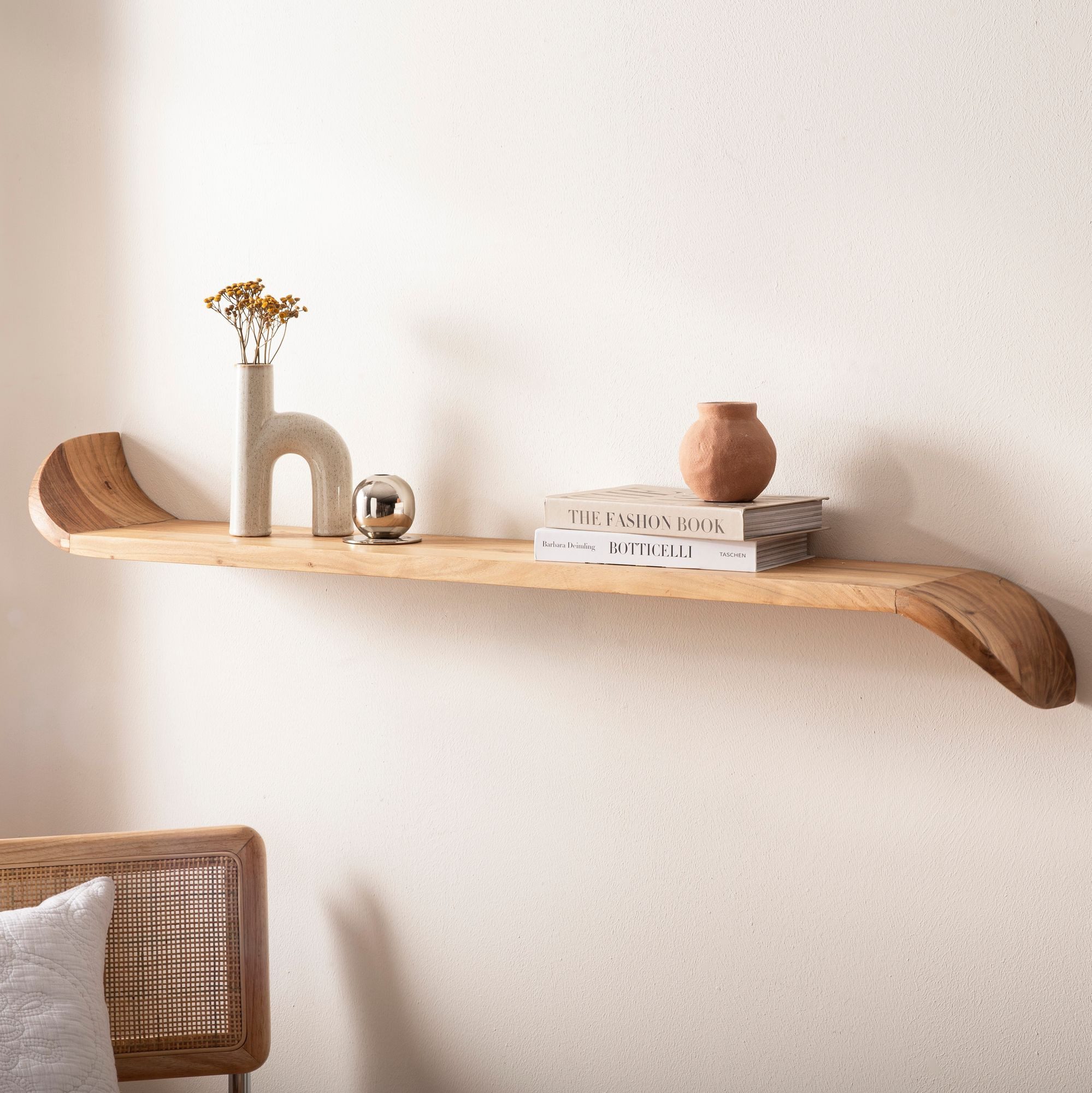 FINEBUY Wandregal FB74704 Mango Massivholz 100cm Hängeregal modern geschwungen, Natürlich schön und funktional, Handgefertigt aus Mango Massivholz