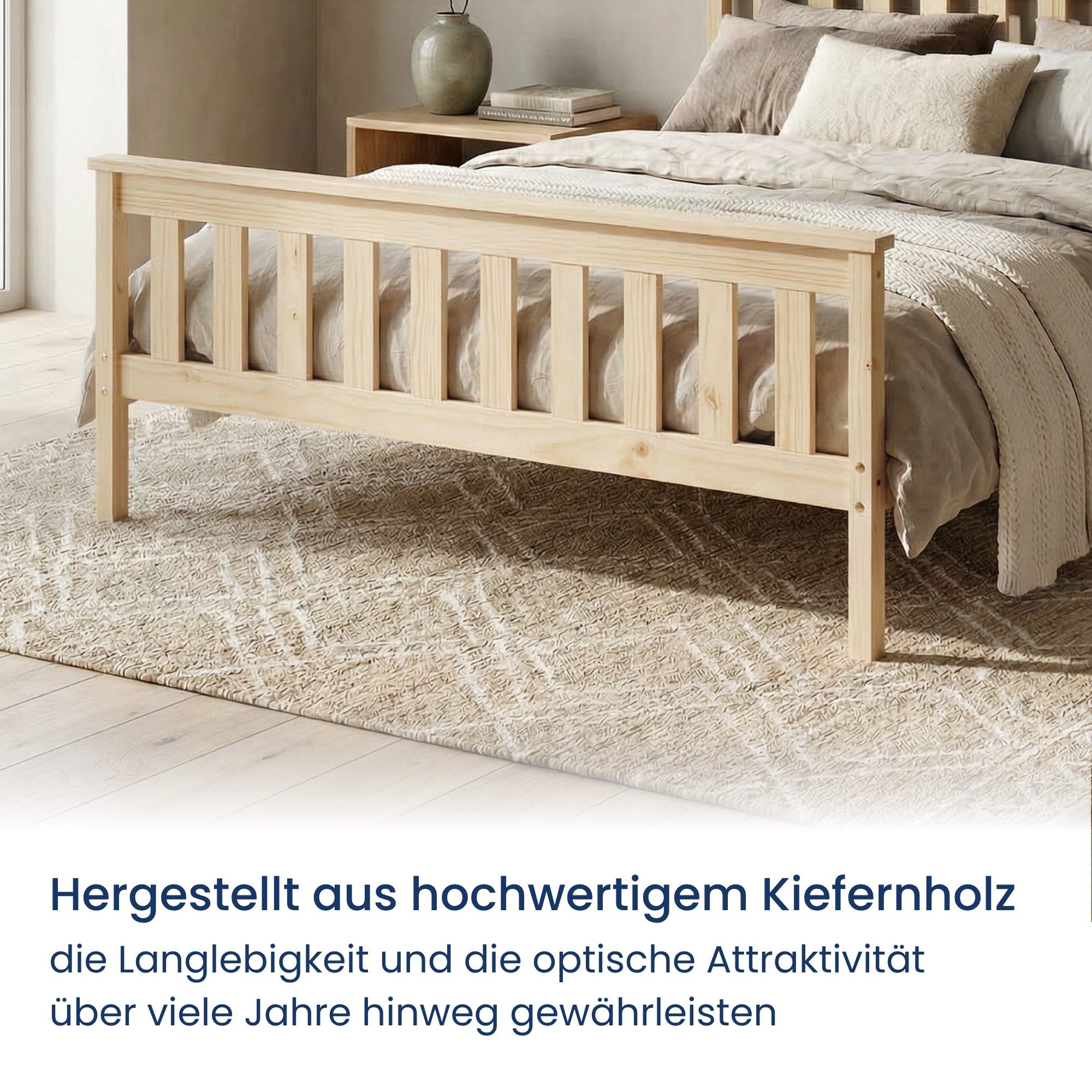 Home Collective Holzbett Einzelbett Doppelbett Bettgestell mit Lattenrost & Kopfteil Kiefer (Größe: 90×200, 120×200, 140×200, 160×200), Massivholzbett mit Lattenrost & Kopfteil Natur