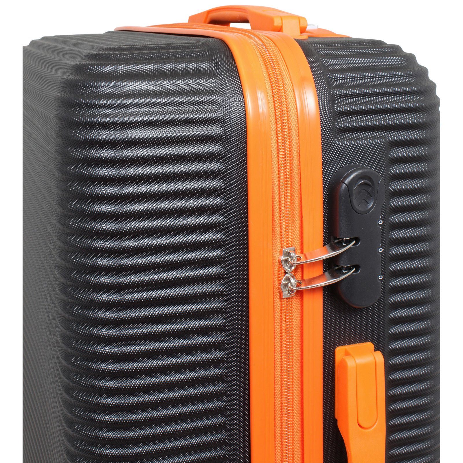 Hartschale 3 Santorin, 4 Trendyshop365 robust Kofferset tlg., schwarz-orange (ABS), (Trolley, 2 Zahlenschloss, und Rollen, leicht Zwillingsrollen, Tragegriffe,
