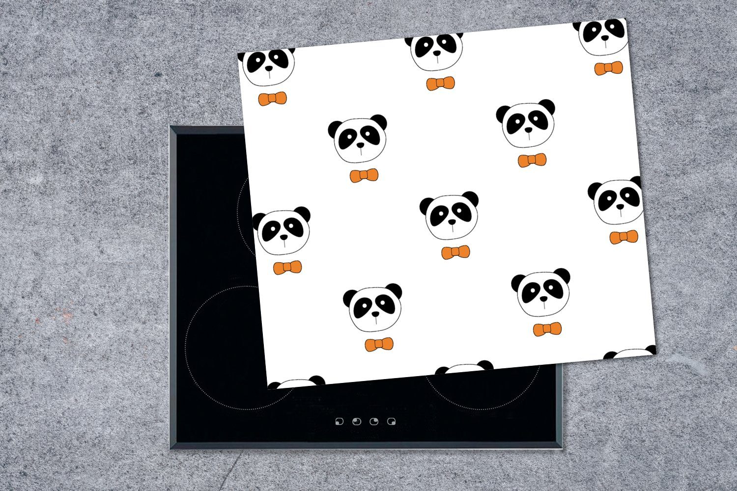 MuchoWow Herdblende-/Abdeckplatte Panda - Schwarz Mobile tlg), Weiß Muster, - - Ceranfeldabdeckung cm, Vinyl, (1 Arbeitsfläche 60x52 nutzbar