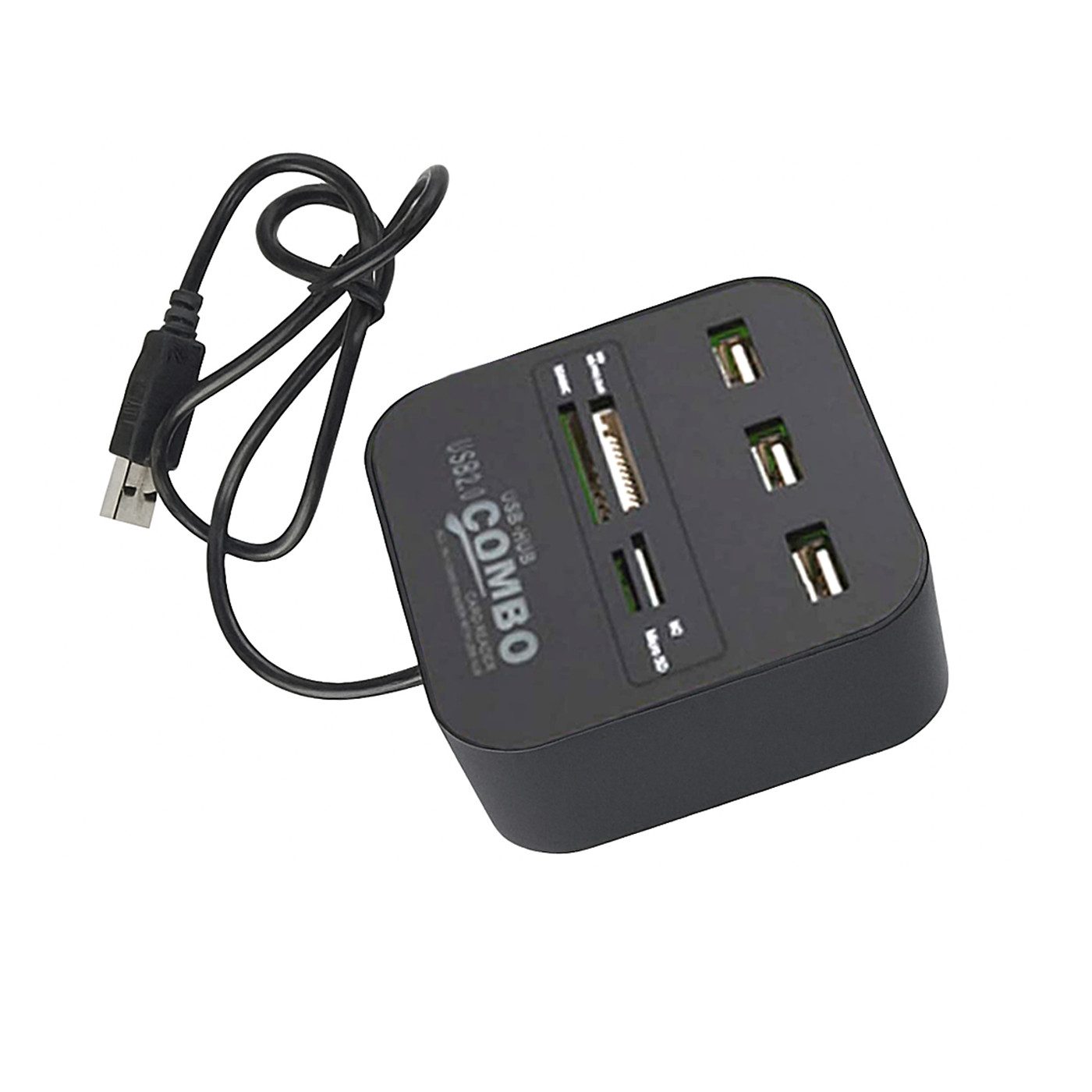 Bolwins Speicherkartenleser H31C USB 2.0 3 Port HUB Verteiler Splitter Adapter Kartenleser für PC, integrierter Kartenleser USB-Hub-Funktion Überspannungsschutz