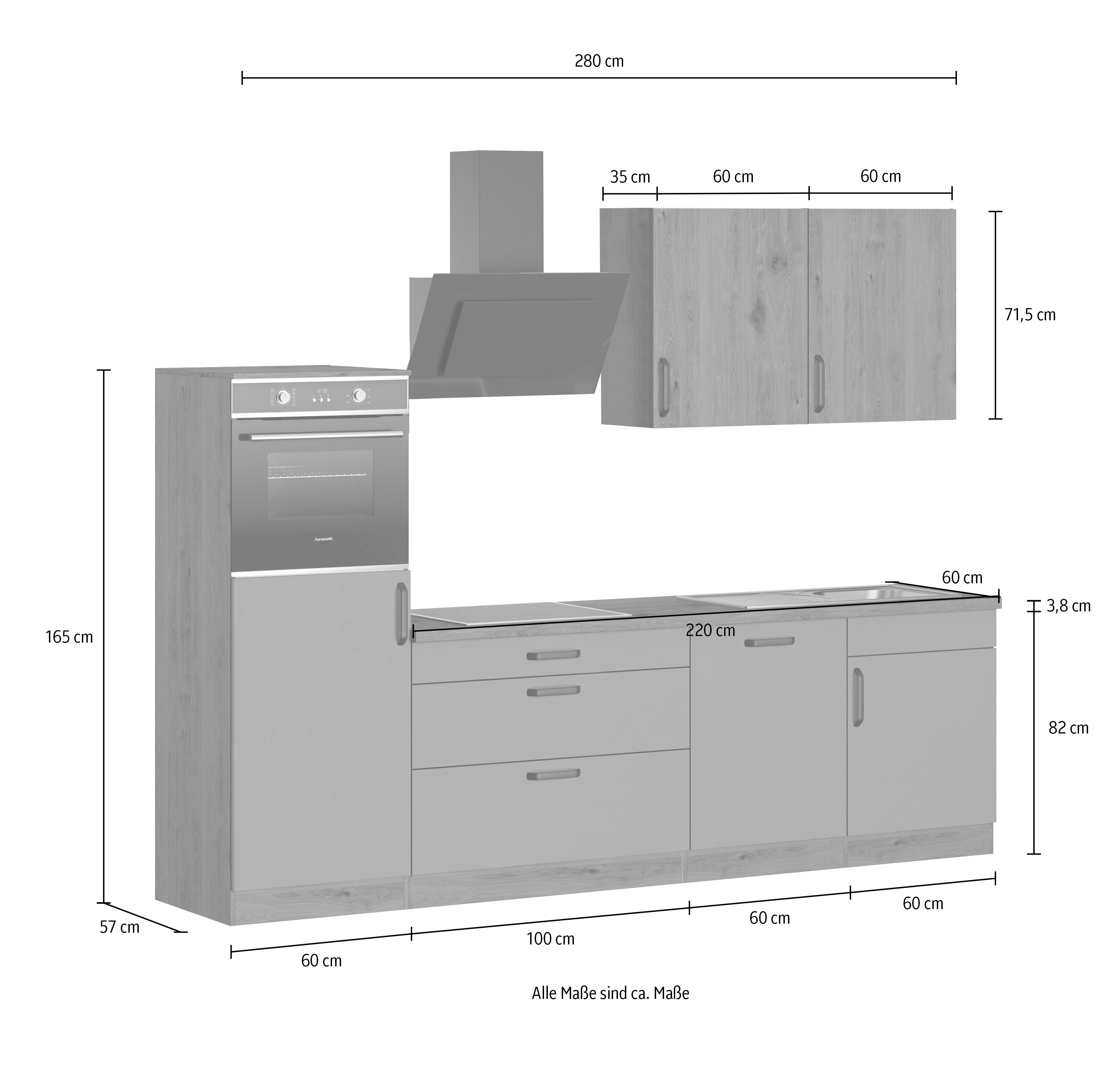 wiho Küchen Küchenzeile Elba, TOPSELLER, wahlweise mit Hanseatic E-Geräten, Breite 280 cm