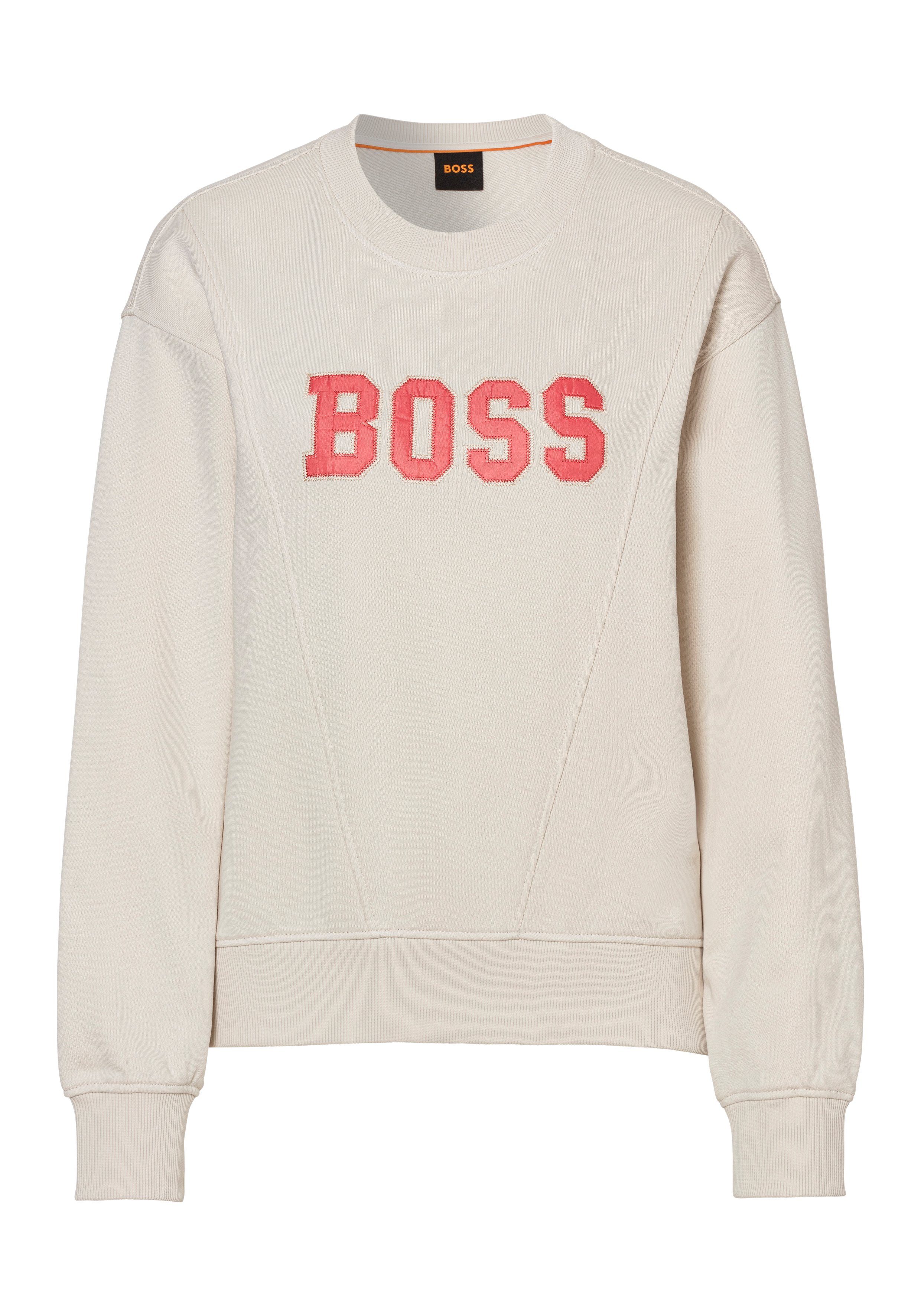 C_Eprep_2 Sweatshirt ORANGE BOSS-Logostickerei mit weiß BOSS