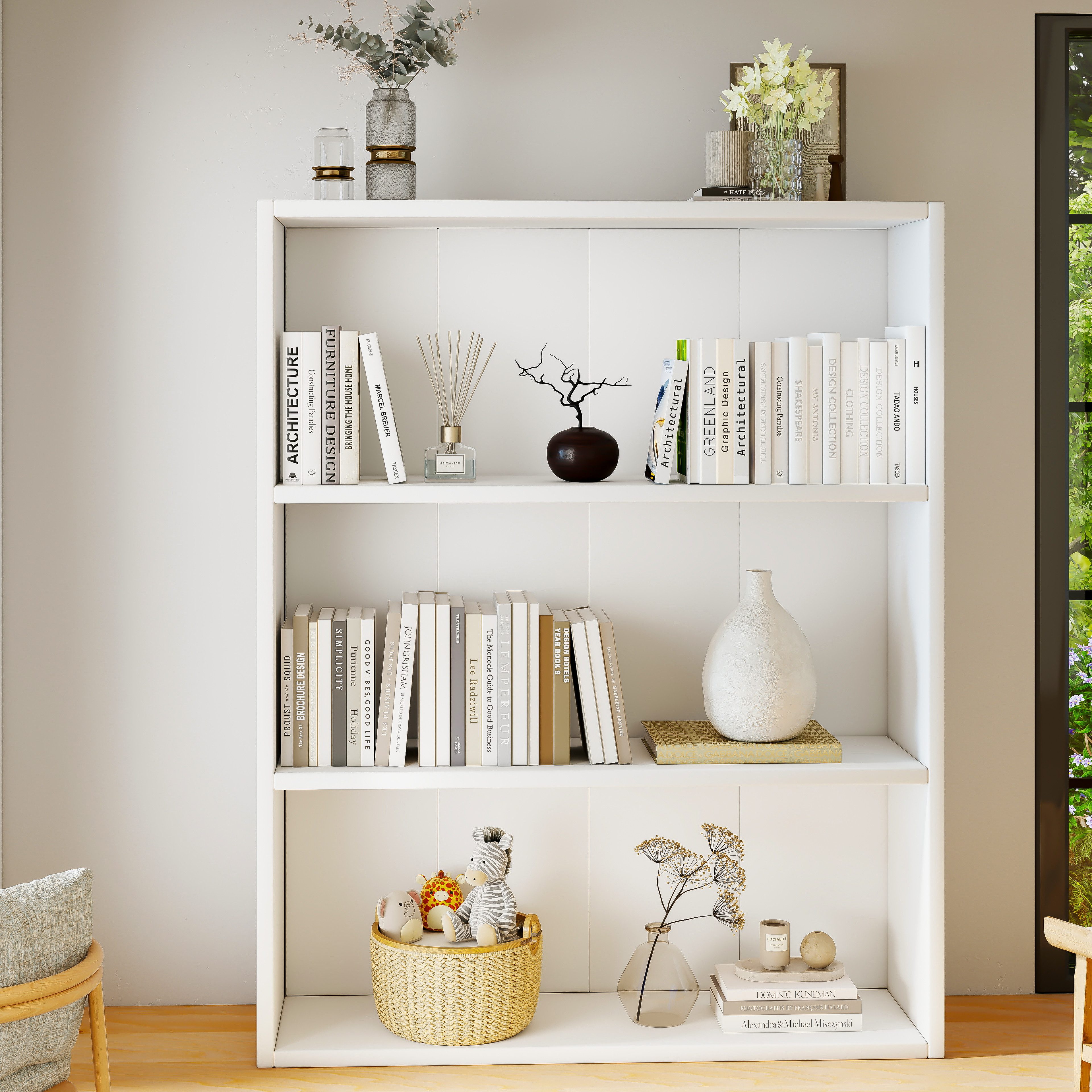 oyajia Bücherregal Bücherregal 100cm für Wohnzimmer Home Office,3-Stöckiges, Standregal, Büroregal, 3 Fächer, Holzwerkstoff, 60/ 80x24x100cm (BxTxH)