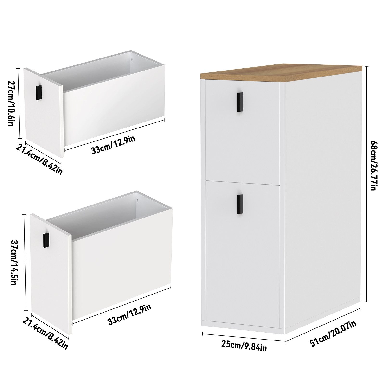 JEOBEST Nachttisch Nachtschrank Beistelltisch mit 2 Schubladen, Schmal, Moderner Nachtkommode für Schlafzimmer 25x50x70cm – Bild 3 von 5