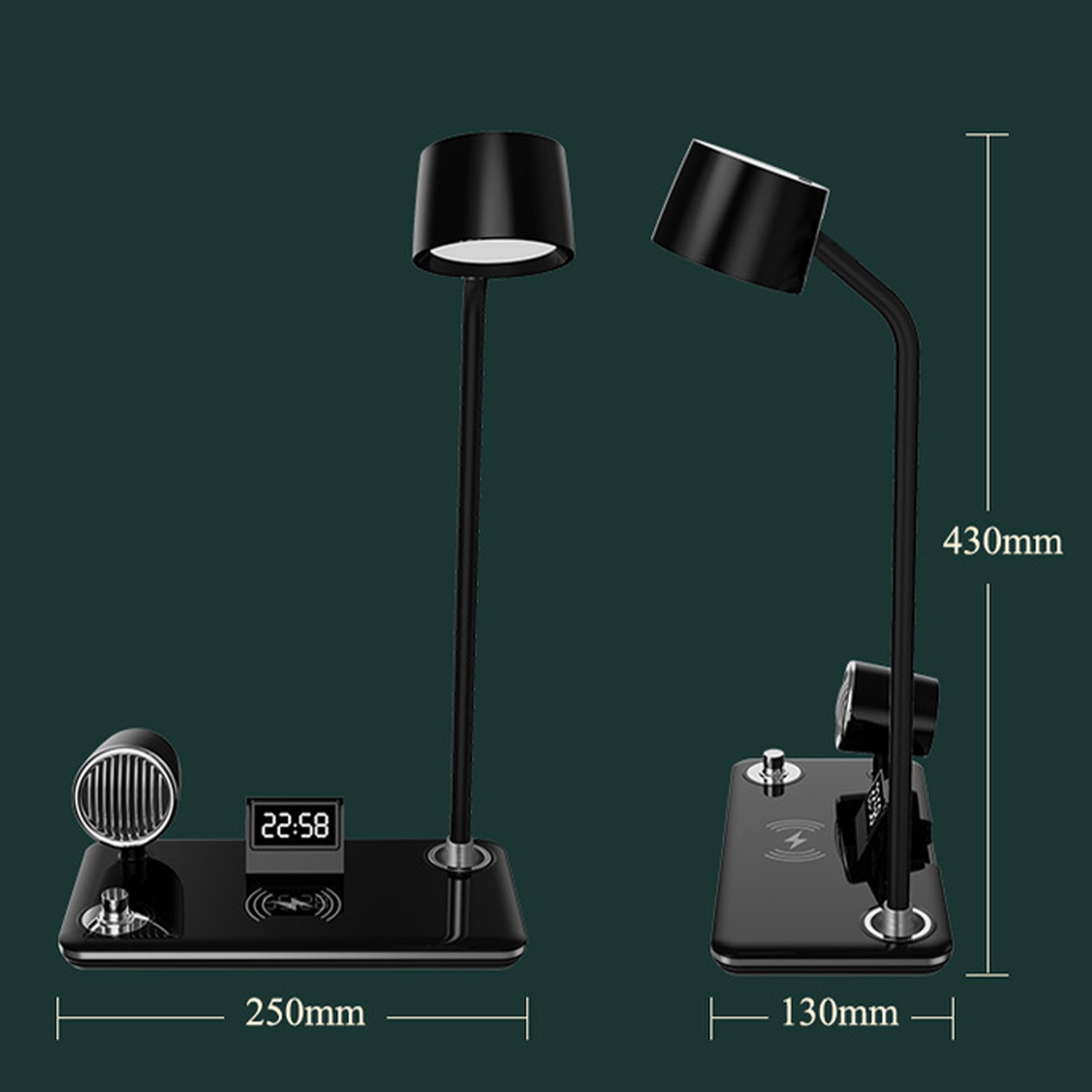 Luckice LED Schreibtischlampe LED Nachttischlampe mit kabellosem Ladegerät,Bluetooth Lautsprecher, Led Schreibtischlampe Dimmbar mit Alarm, 3 Farben Dimmbar Tou – Bild 5 von 5