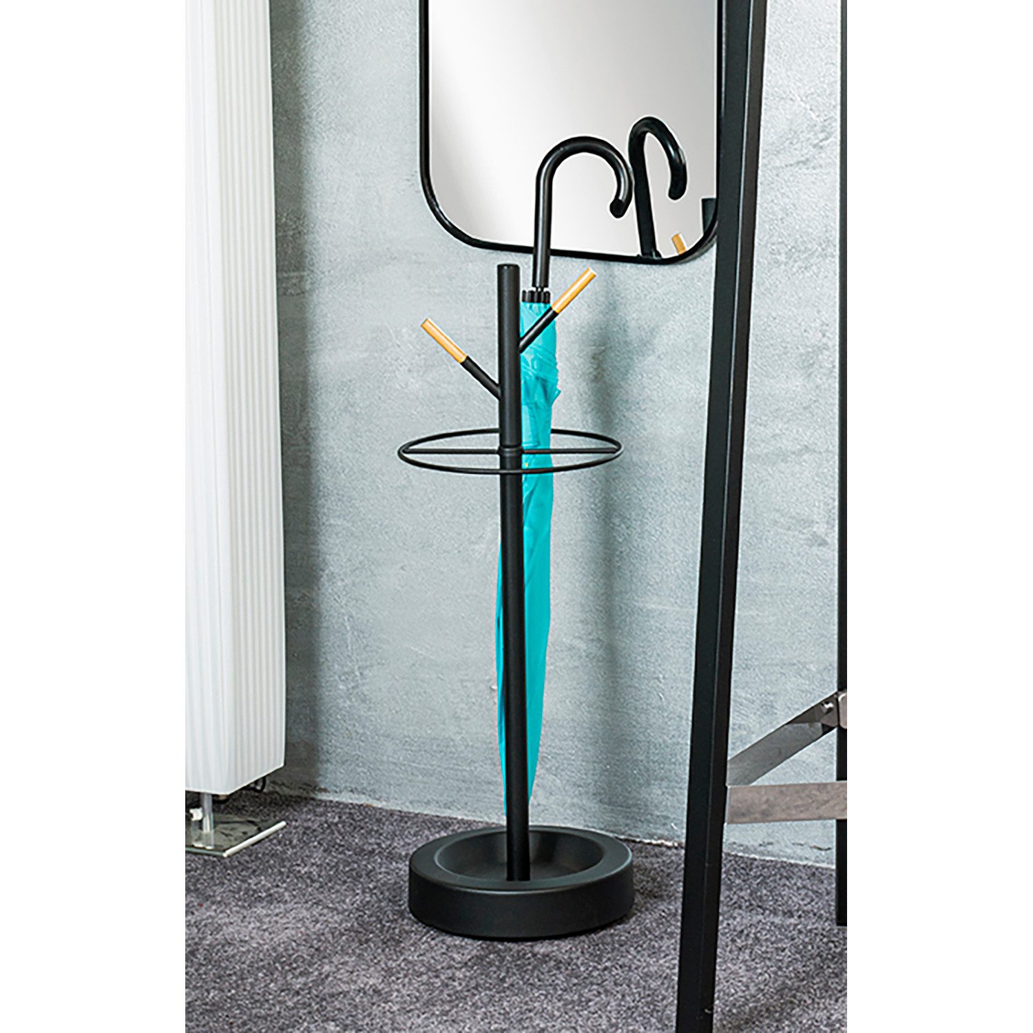 HAKU Schirmständer Schirmständer buche, schwarz - Schirmhalter, Metall - H 73 x Ø 26 cm (1xSchirmständer, Schirmgefäß - Schirmbox), Schirmständer aus Metall, Regenschirmständer, Schirmkorb