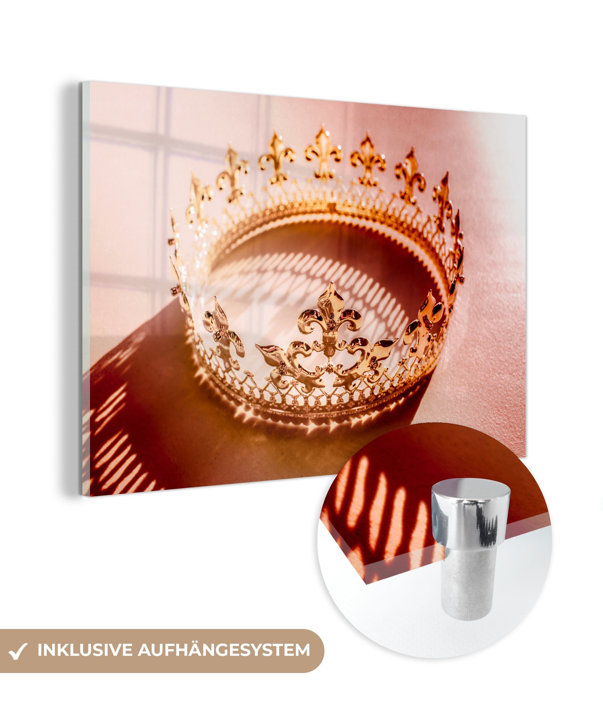 MuchoWow Acrylglasbild Goldene Krone mit Schatten, (1 St), Acrylglasbilder Wohnzimmer & Schlafzimmer
