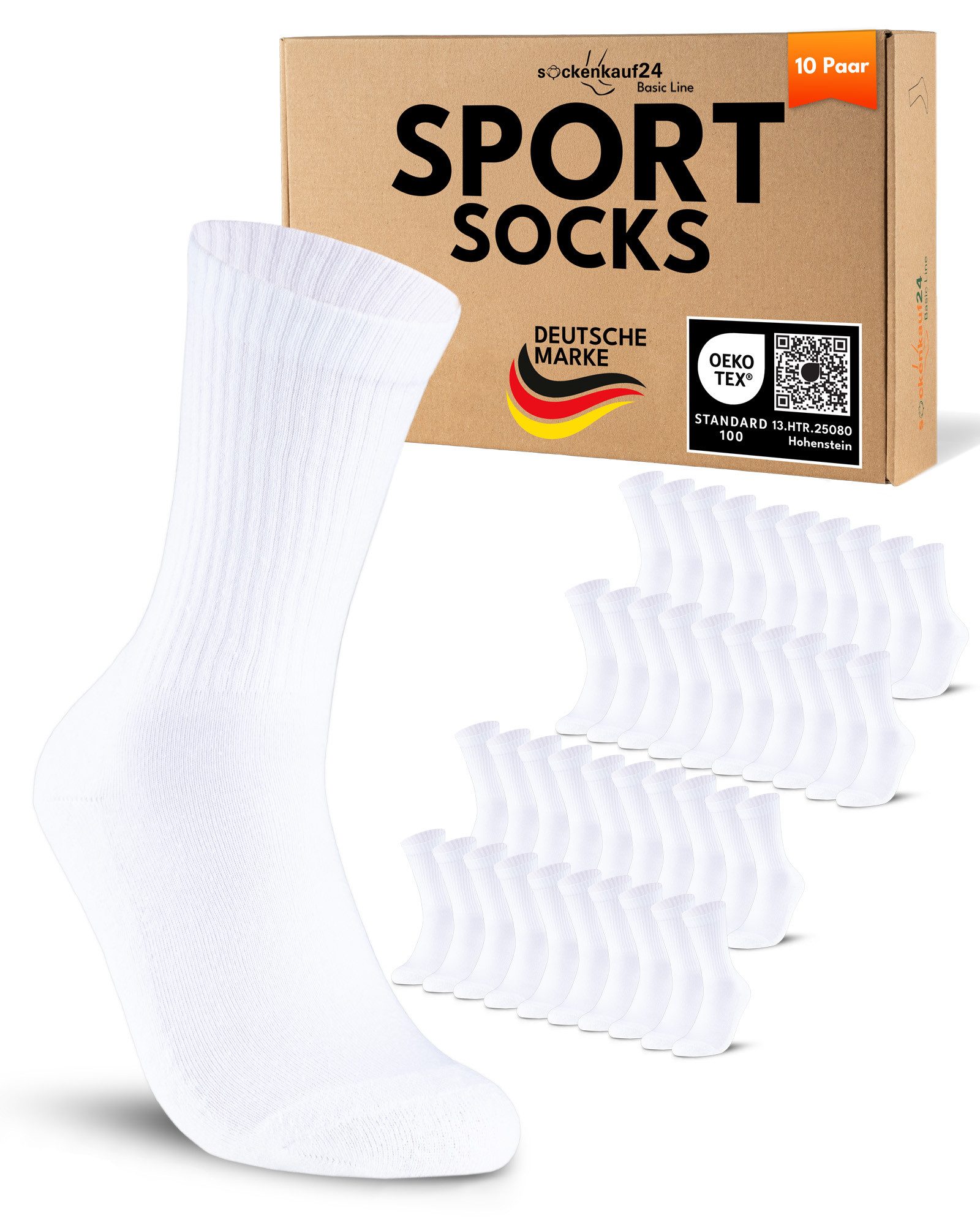 sockenkauf24 Sportsocken 10 Paar Tennissocken Damen & Herren Atmungsaktive Crew Socken (20-Paar) verstärkte Ferse & Fußspitze, gepolsterte Sohle, klimaregulierend