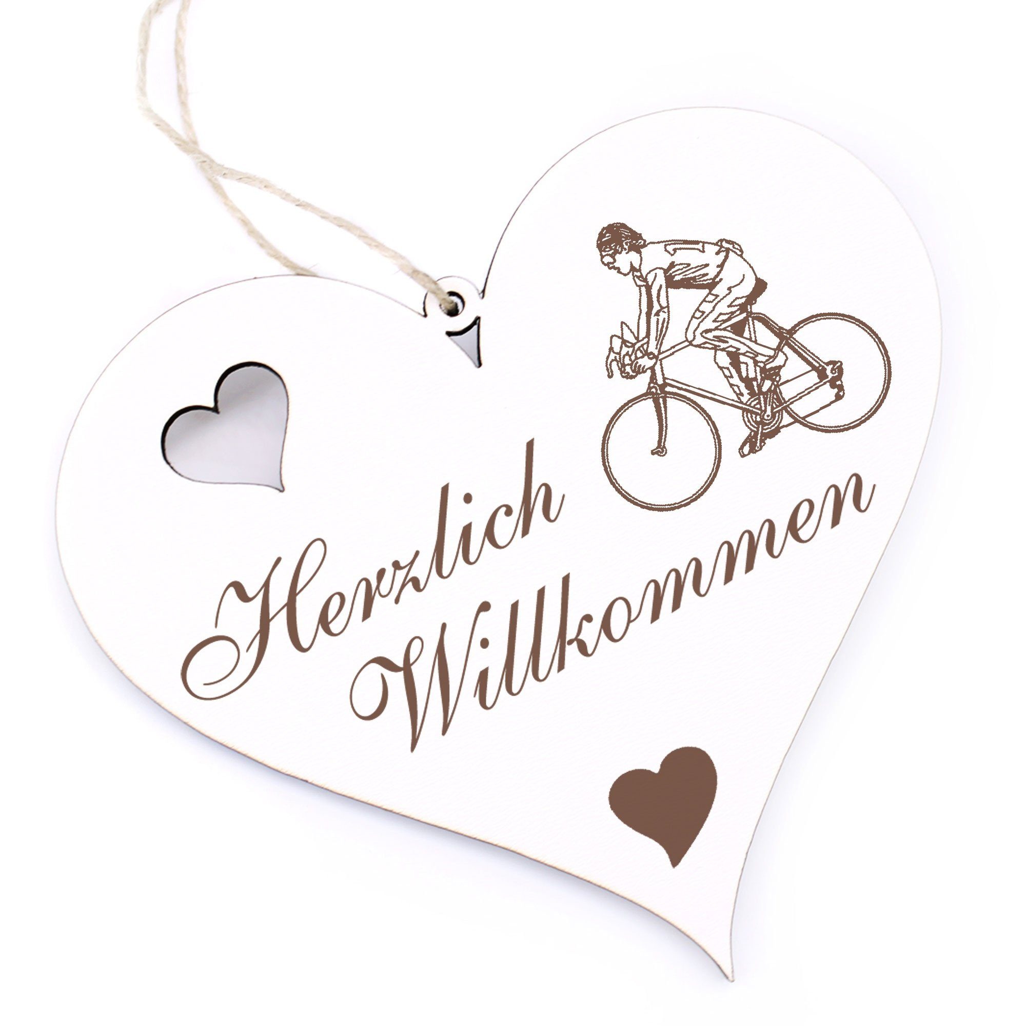 Hängedekoration Herzlich Willkommen - Radfahrer - 13x12cm