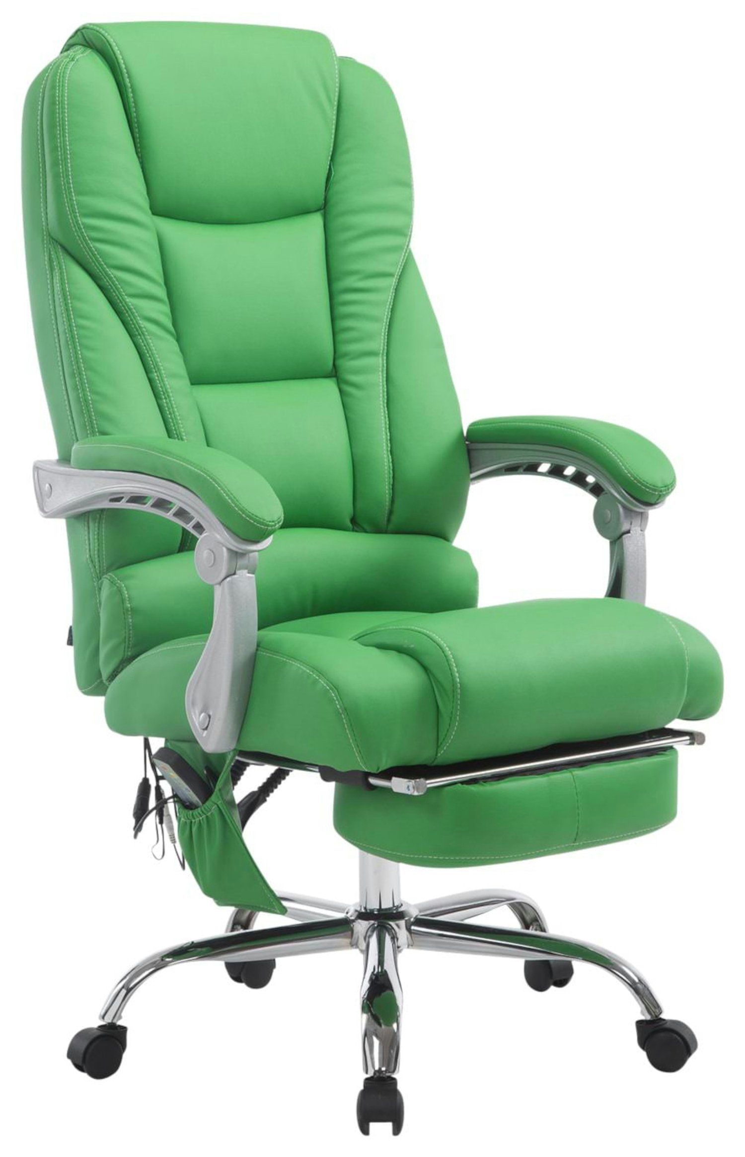 TPFLiving Bürostuhl Pacira mit Massagefunktion - höhenverstellbar und 360° drehbar (Schreibtischstuhl, Drehstuhl, Chefsessel, Bürostuhl XXL), Gestell: Metall chrom - Sitzfläche: Kunstleder grün