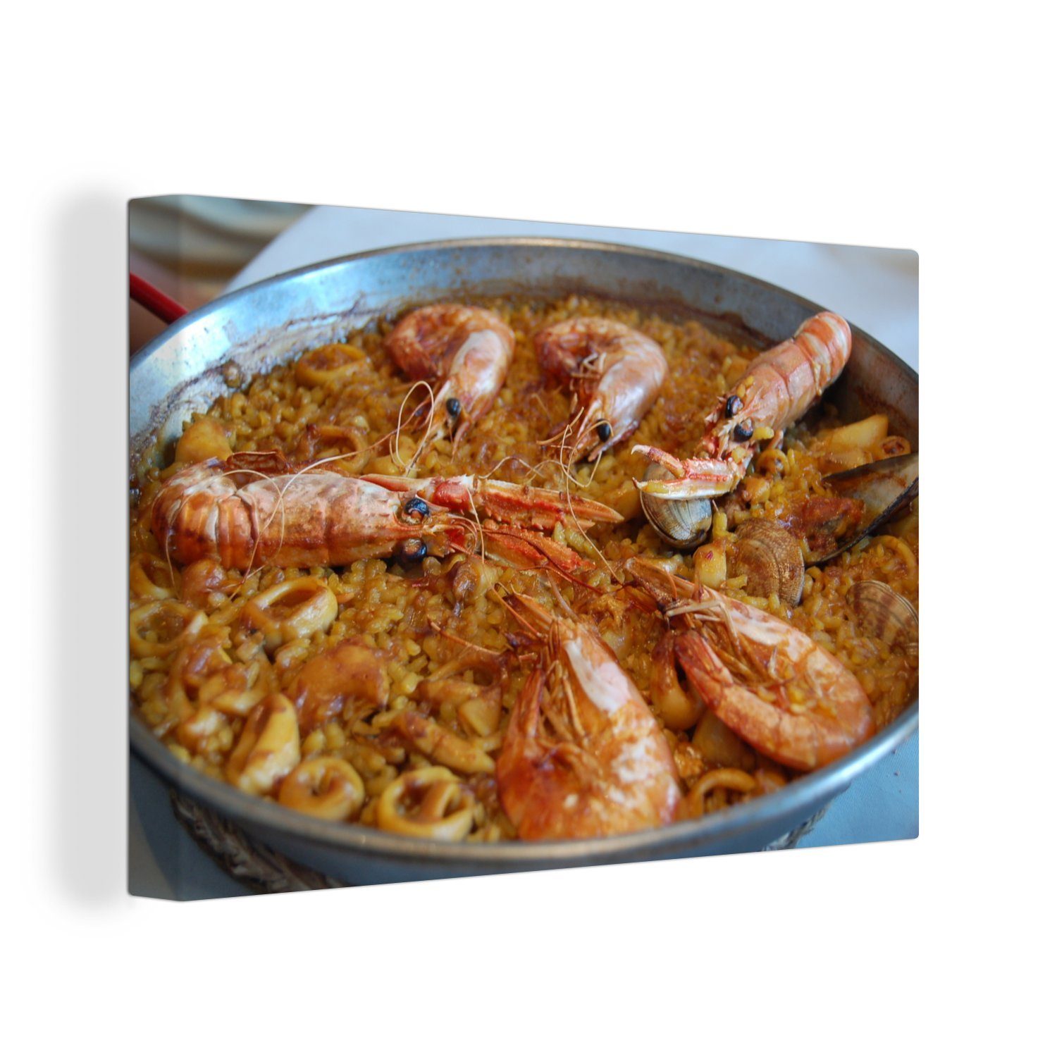 OneMillionCanvasses® Leinwandbild Paella ist ein Gericht aus Reis, (1 St), Wandbild Leinwandbilder, Aufhängefertig, Wanddeko, 30x20 cm