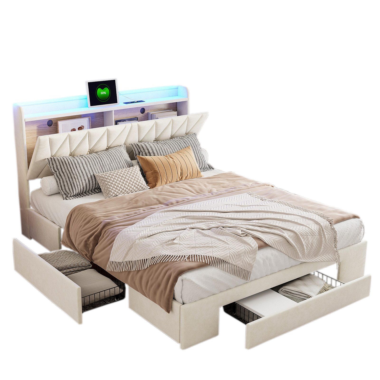 FUROKOY Stauraumbett Polsterbett Doppelbett mit 3 günstig online kaufen