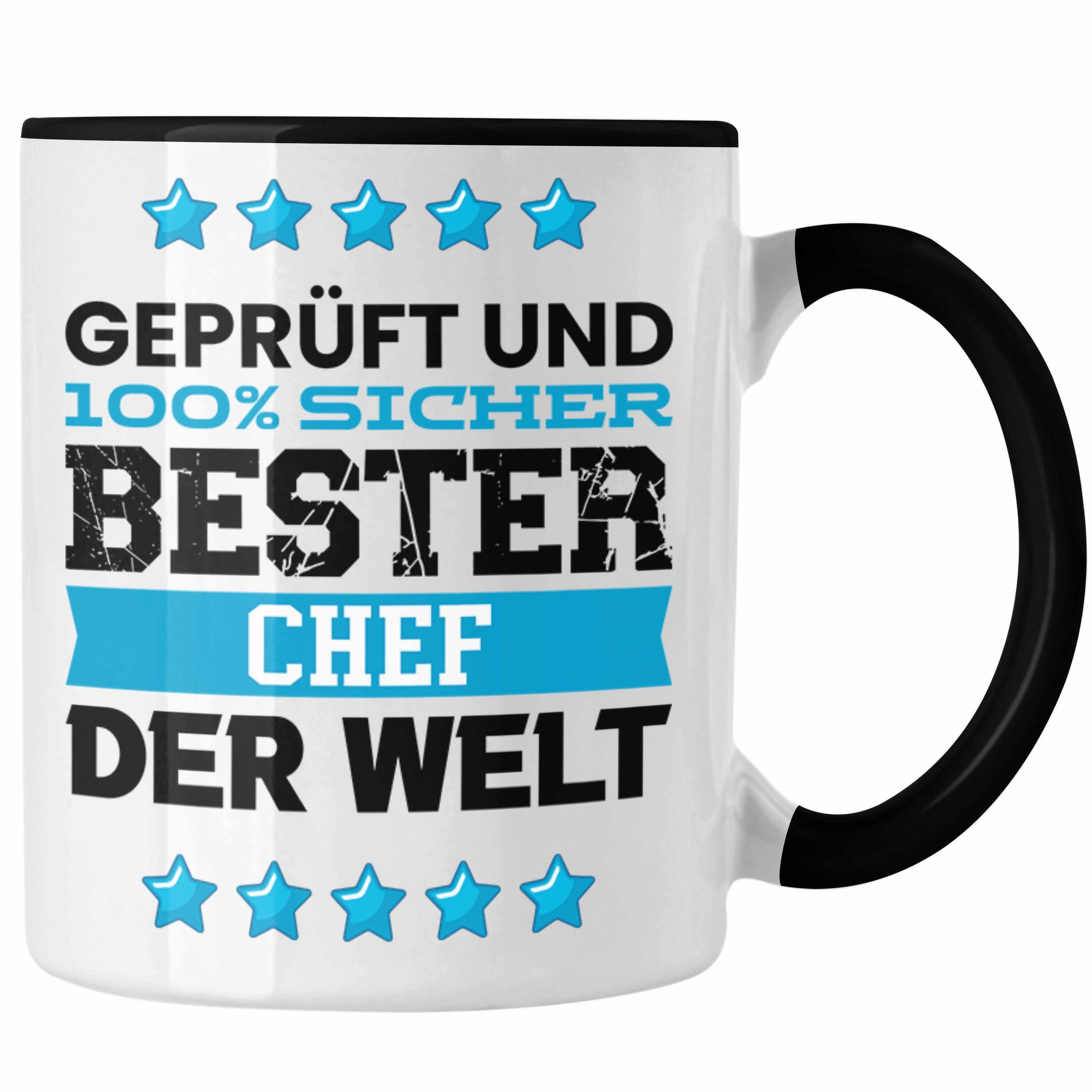 Trendation Tasse Trendation - Bester Chef Der Welt Geschenk Tasse für Chef Geburtstag Schwarz