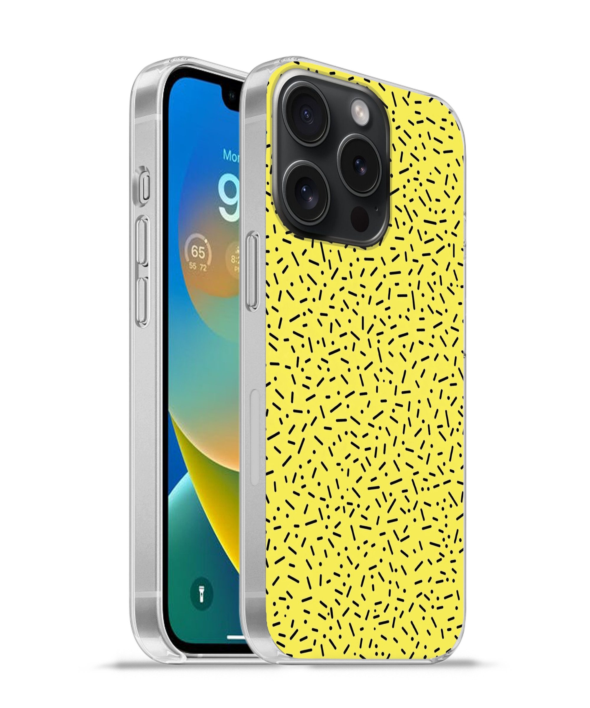 MuchoWow Handyhülle für Apple iPhone 15 Pro Spiele - Punkte - Streifen - Gelb, Smartphone-Bumper, Print, Handy Schutzhülle Dünn