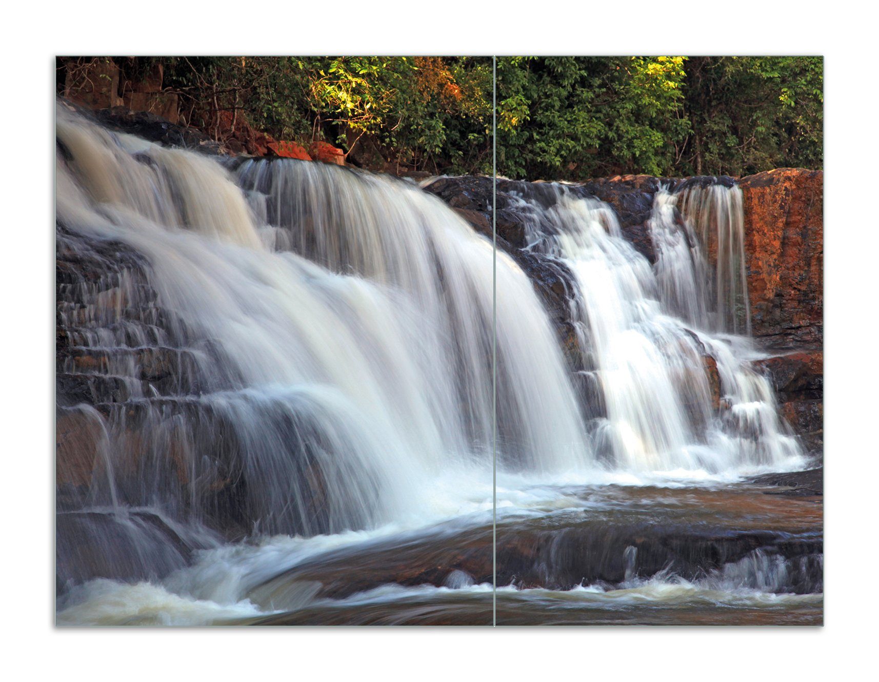 Wallario Herd-Abdeckplatte Wasserfall im thailändischen Regenwald, ESG-Sicherheitsglas, (Glasplatte, 2 tlg., inkl. 5mm Noppen), verschiedene Größen