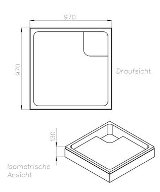 OTTOFOND Duschwanne, quadratisch, Sanitäracryl, Set, 100x100x3 cm, mit Wannenträger, Ablaufgarnitur und Fugendichtband