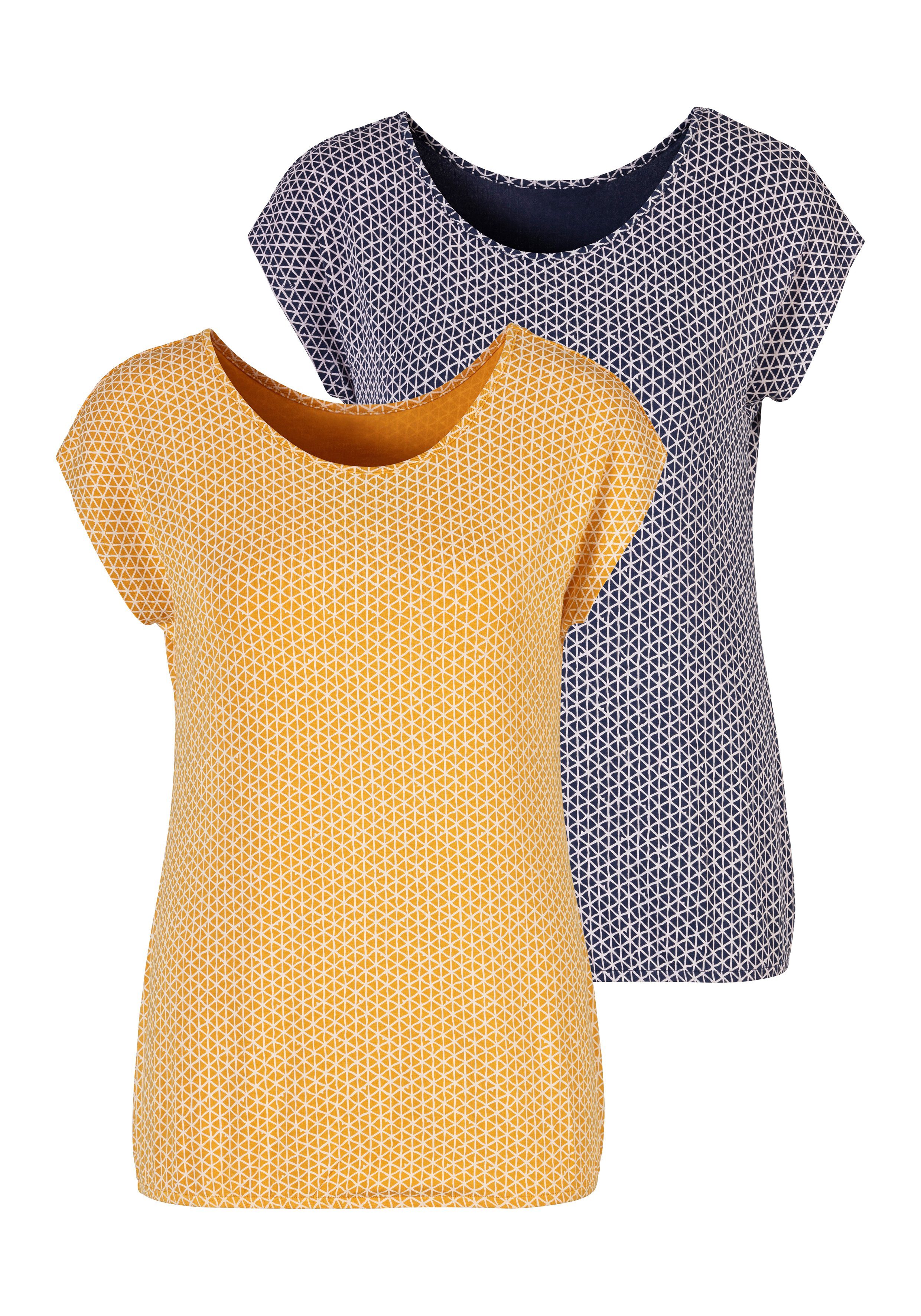 Vivance T-Shirt (2er-Pack) mit elastischem Saum gelb, blau