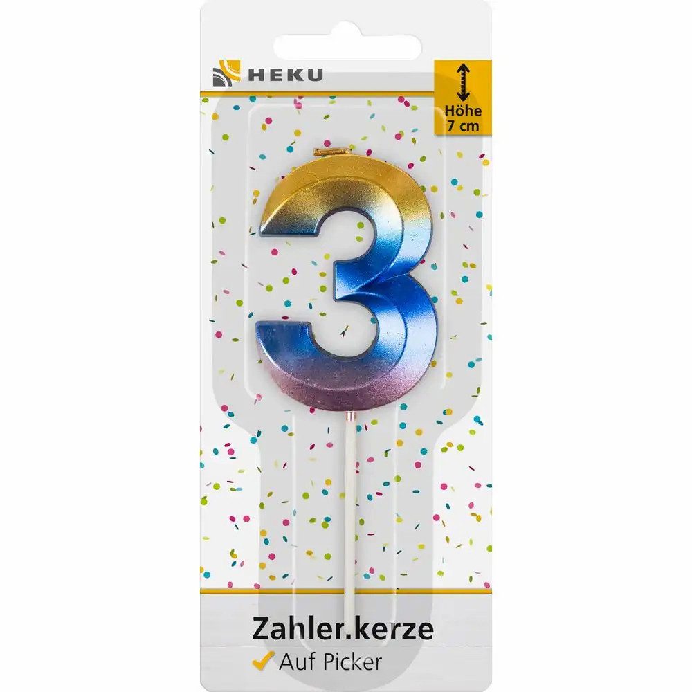 HEKU Geburtstagskerze Zahlenkerze 3 auf Picker 7cm